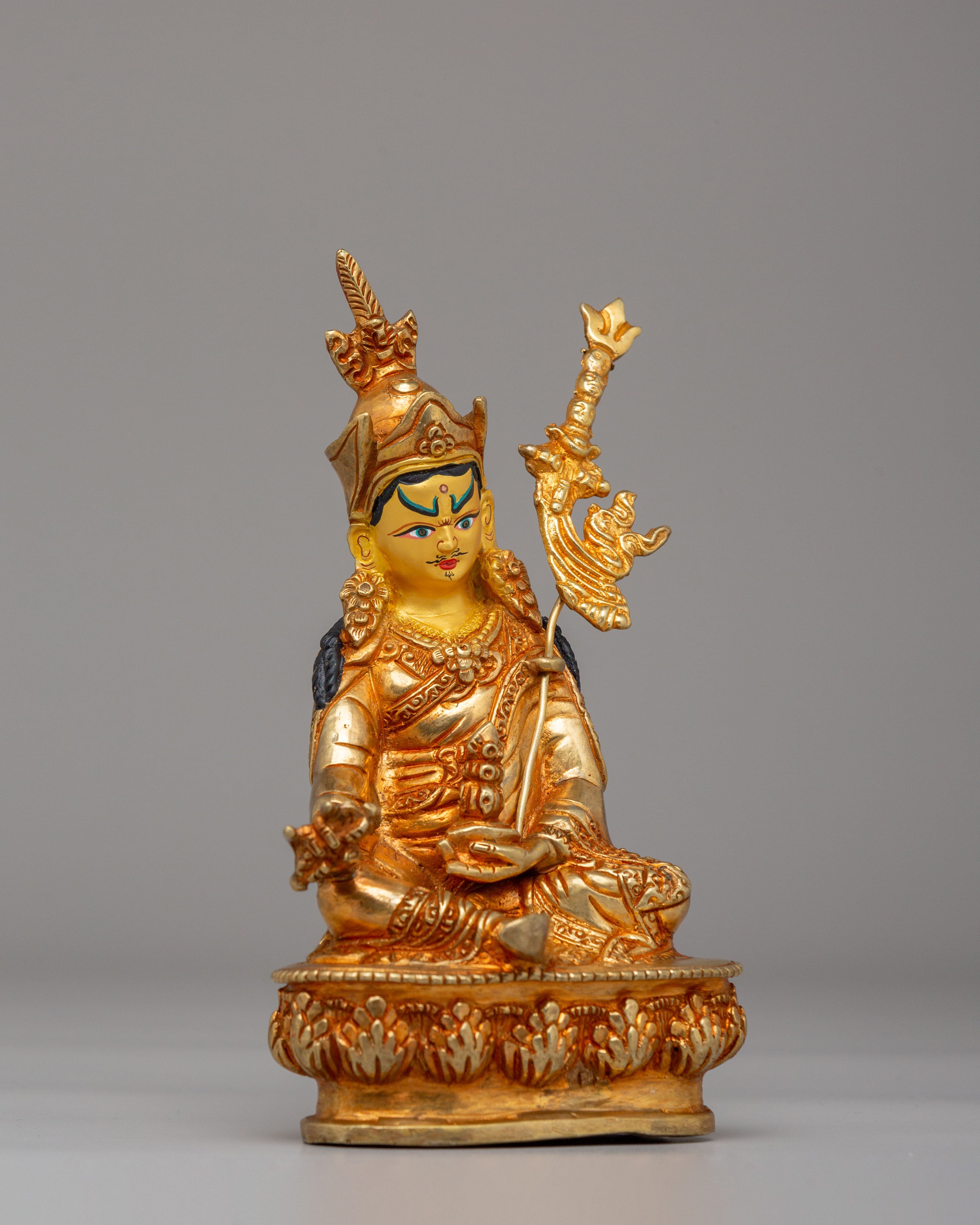 Handcrafted Guru Rinpoche Sculpture | Enlightened Master in 24K Gold Plated