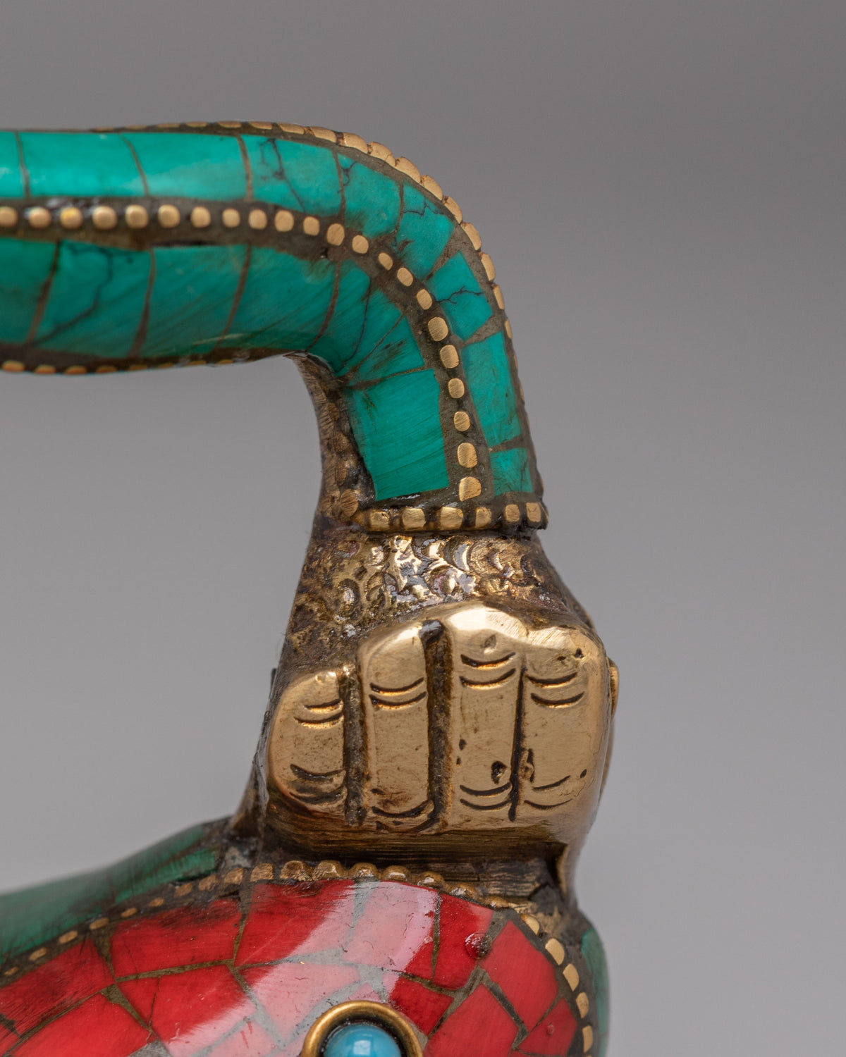 Spiritual Hindu Deity Ganesh Sculpture | Gemstone Embellished Brass Statue