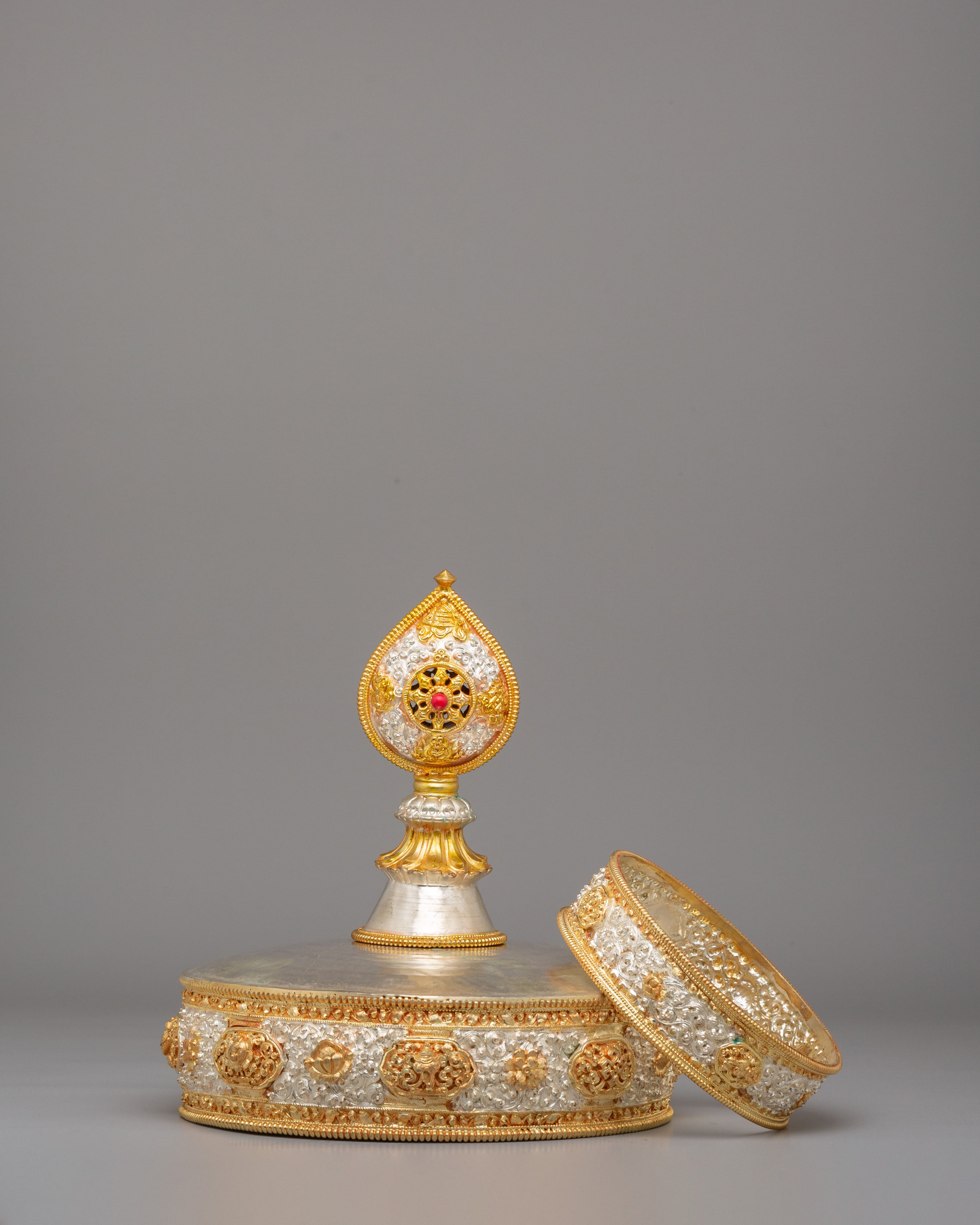 Gold-Plated Tibetan Mandala  Offering | Sacred Tibetan Buddhist Ritual Object