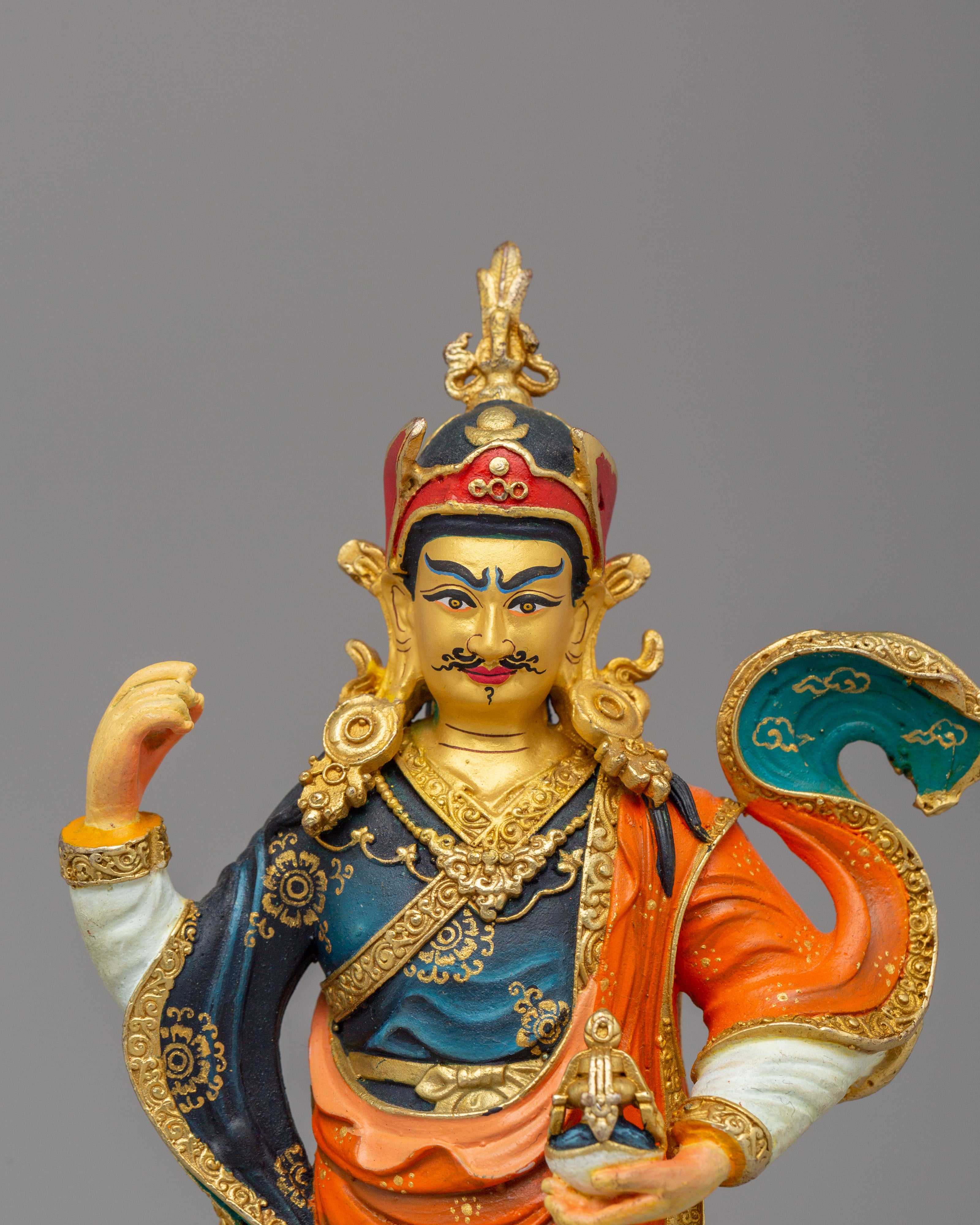 Tibetan Standing Guru Rinpoche Statue | Handcrafted Copper Figure for Altar