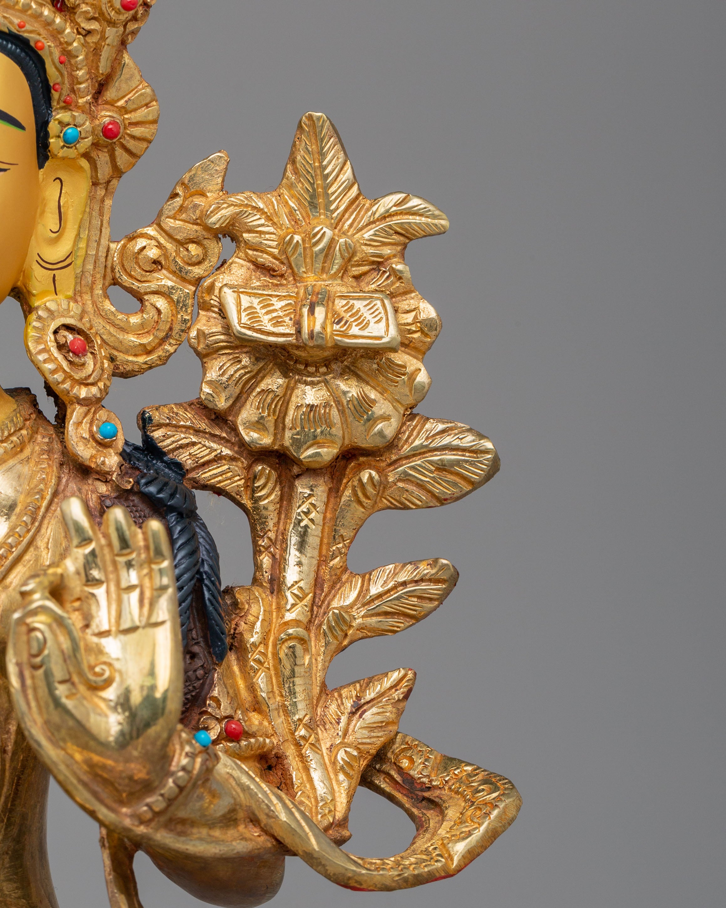 Spiritual Manjushri Altar Statue | 24K Gold Plated Tibetan Buddhist Deity