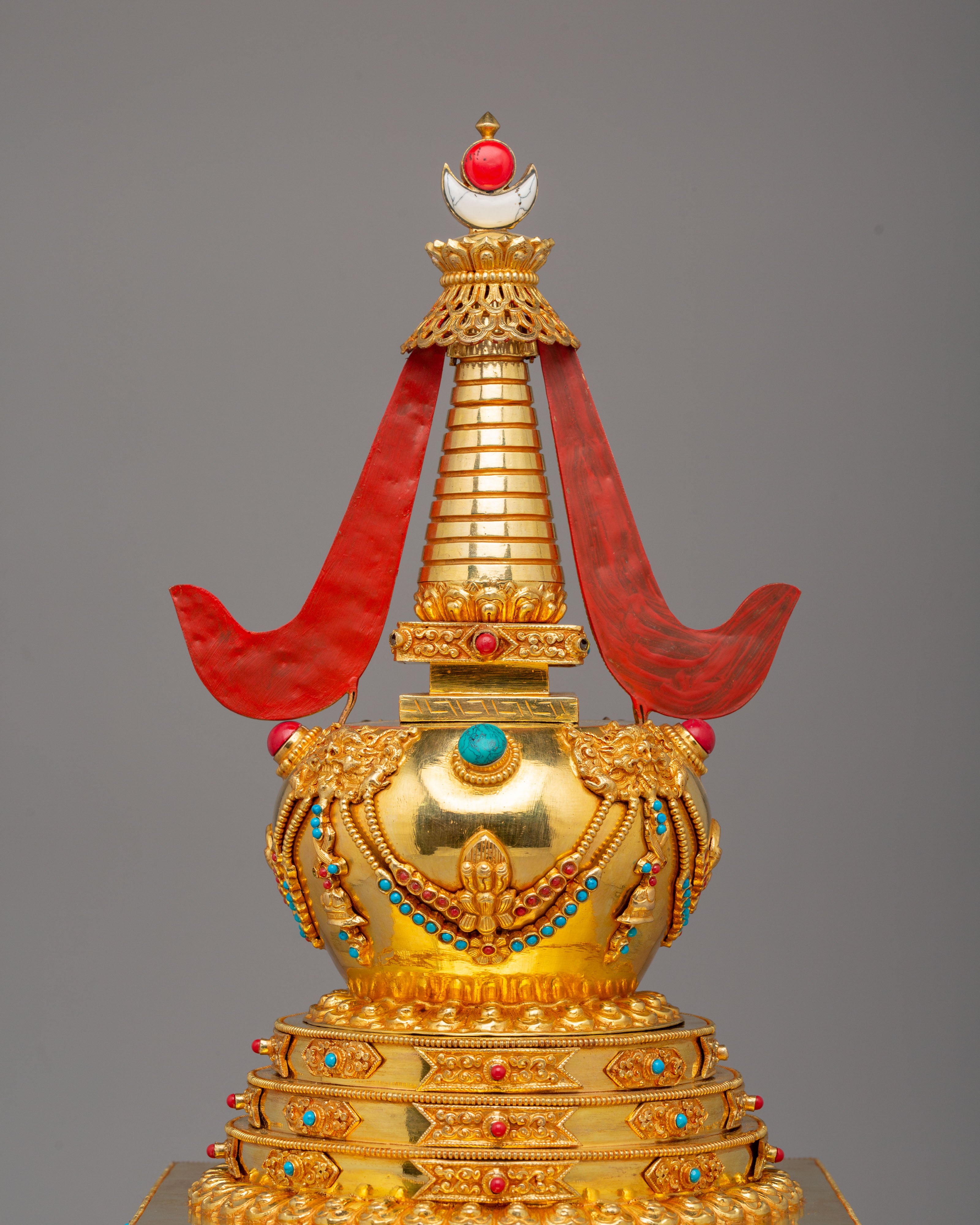 Handcrafted Stupa of Complete Victory | 24K Gold Plated with Gemstones