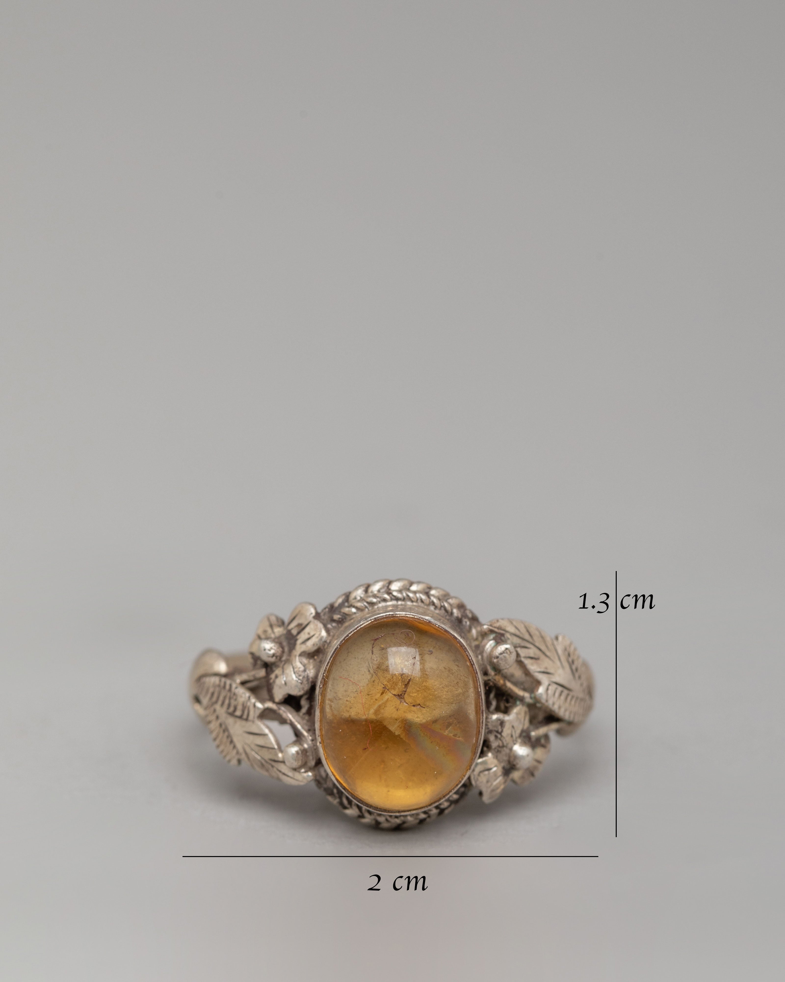 Tibetan Stone Ring | Natural Zircon Silver Ring with Floral Motif
