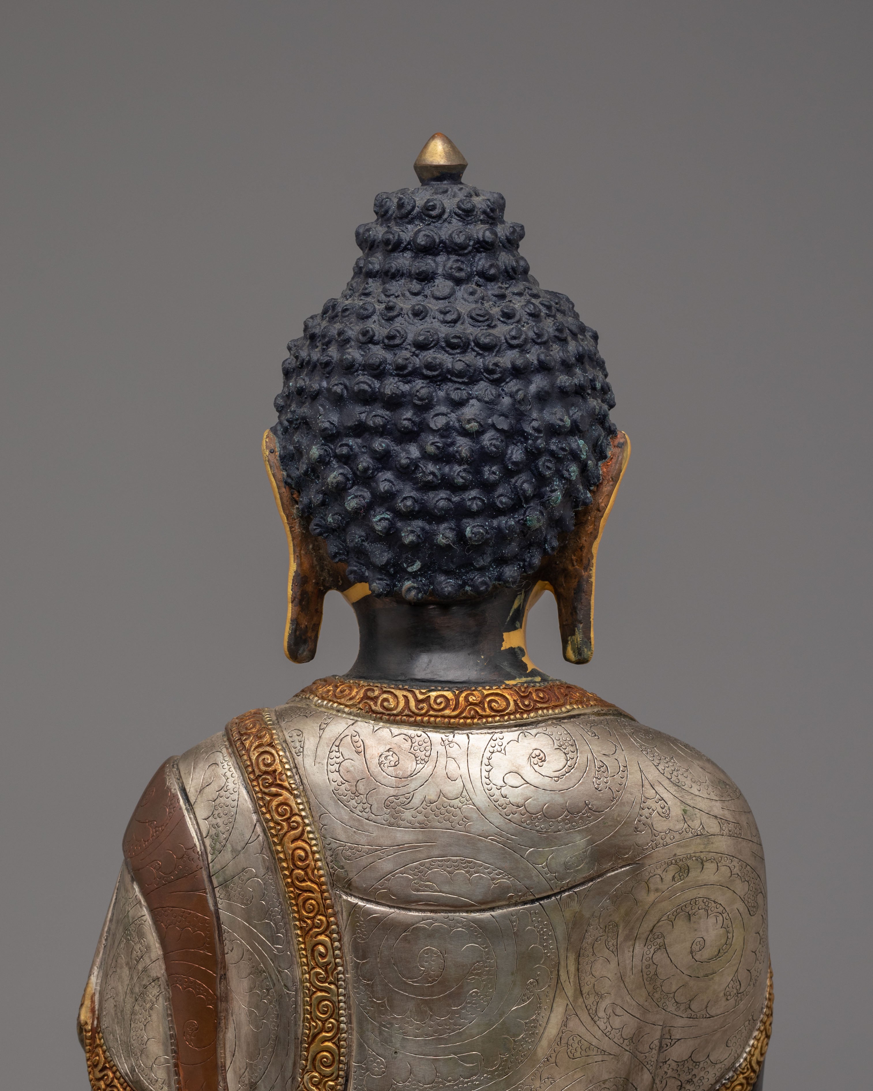 Ceremonial Shakyamuni Buddha Deity Statue | 24K Gold Plated with Silver and Acrylic