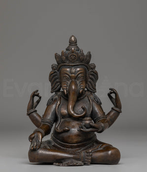 Oxidized Copper Statue of Ganesh