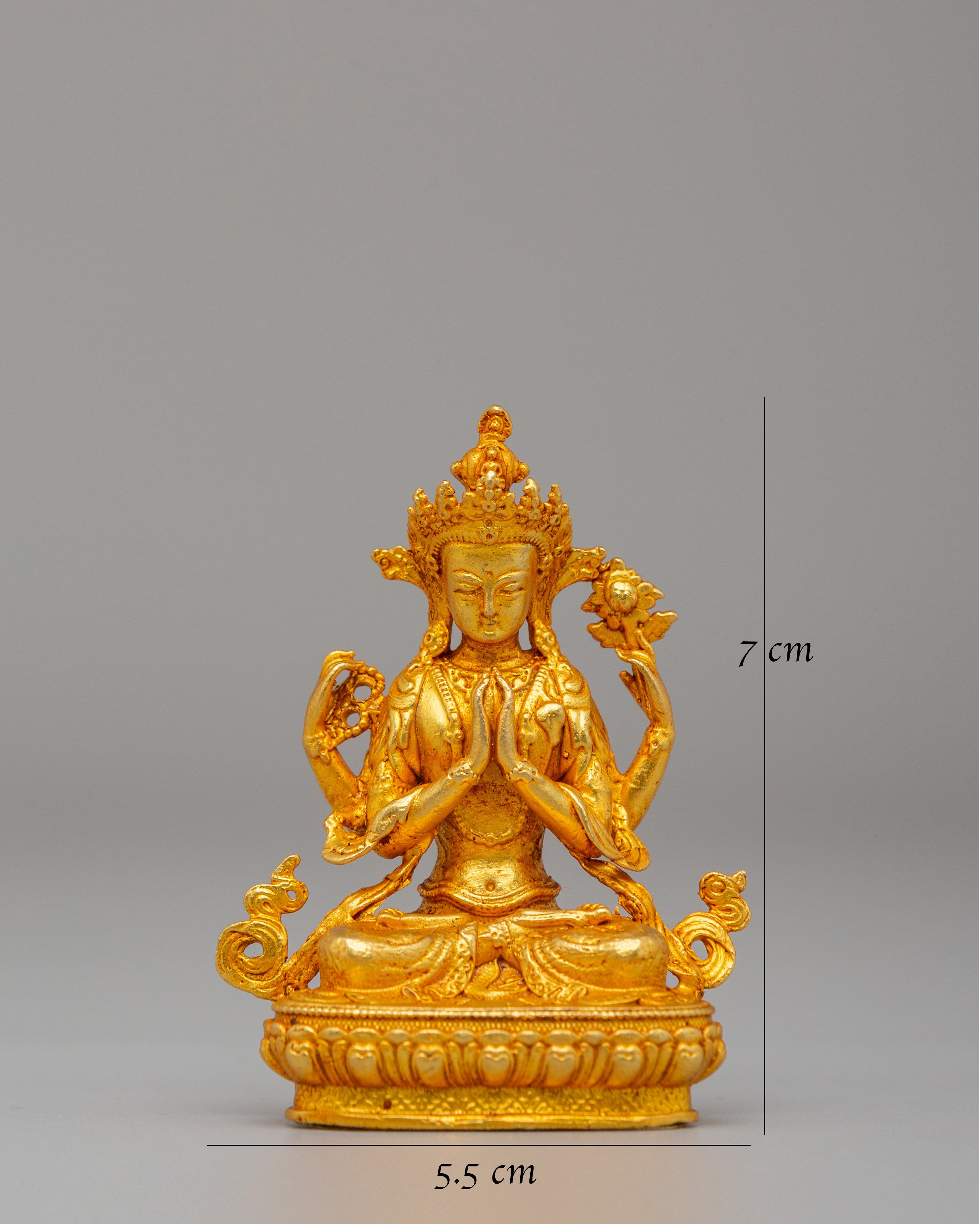 Four Armed Chenrezig Altar Sculpture | Tibetan Deity Statue