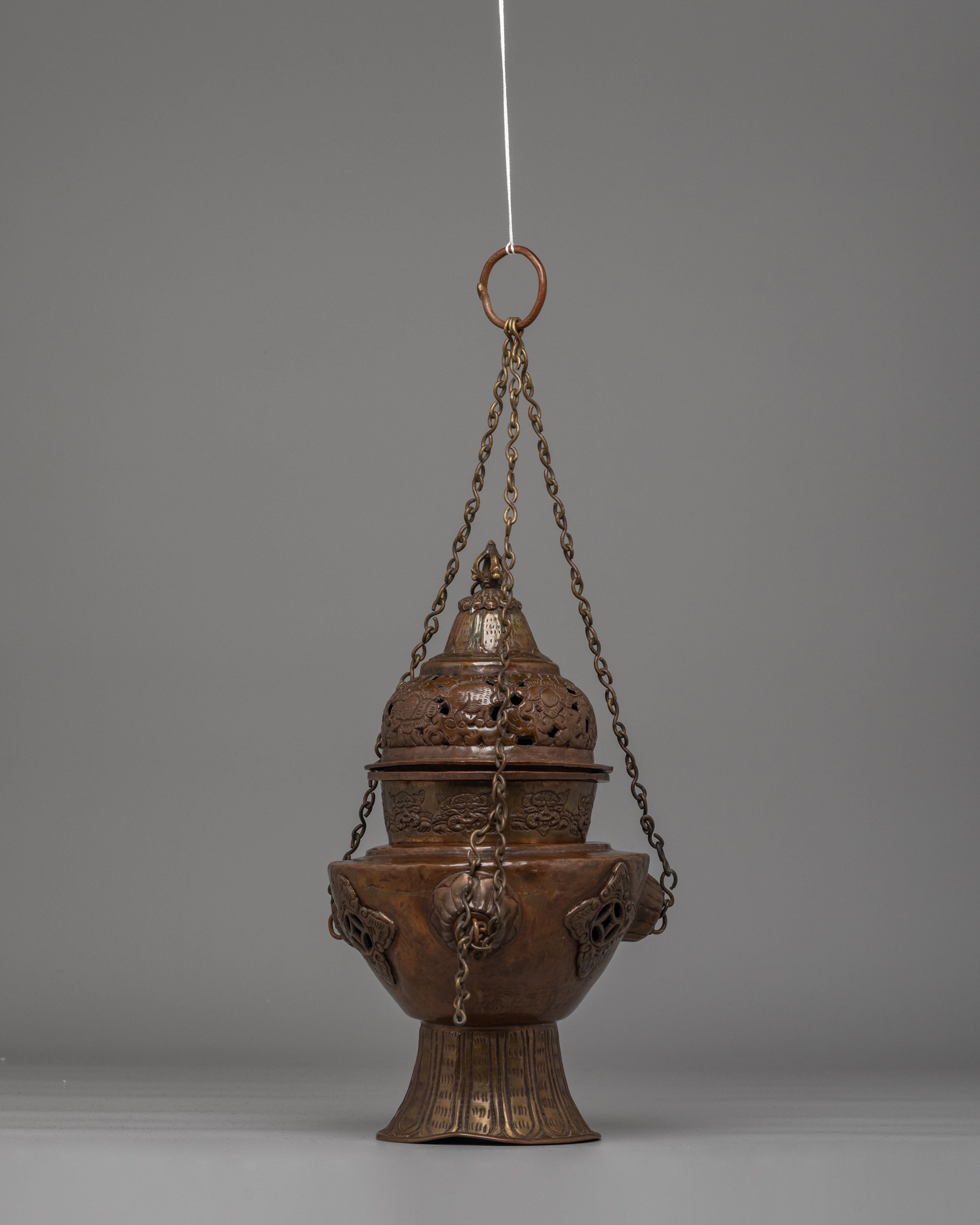 Traditional Buddhist Hanging Incense Burner | Oxidized Copper for Altar and Meditation