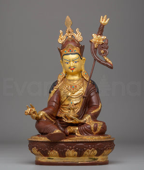 Padmasambhava Himalayan Statue | Copper, Gold-Plated with Coral & Turquoise Accents