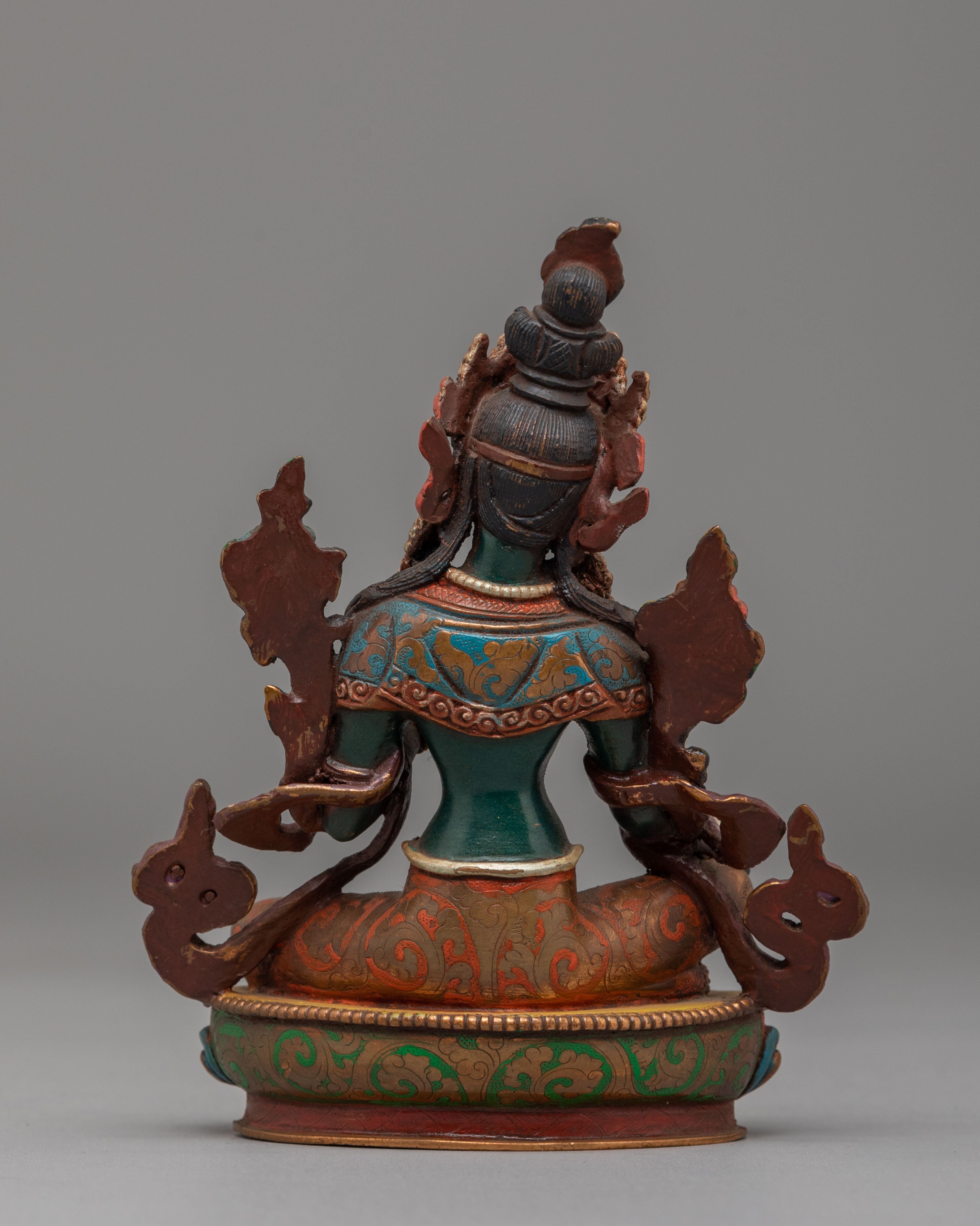 Himalayan Altar Green Tara Deity Statue | Copper Body with Silver Plating