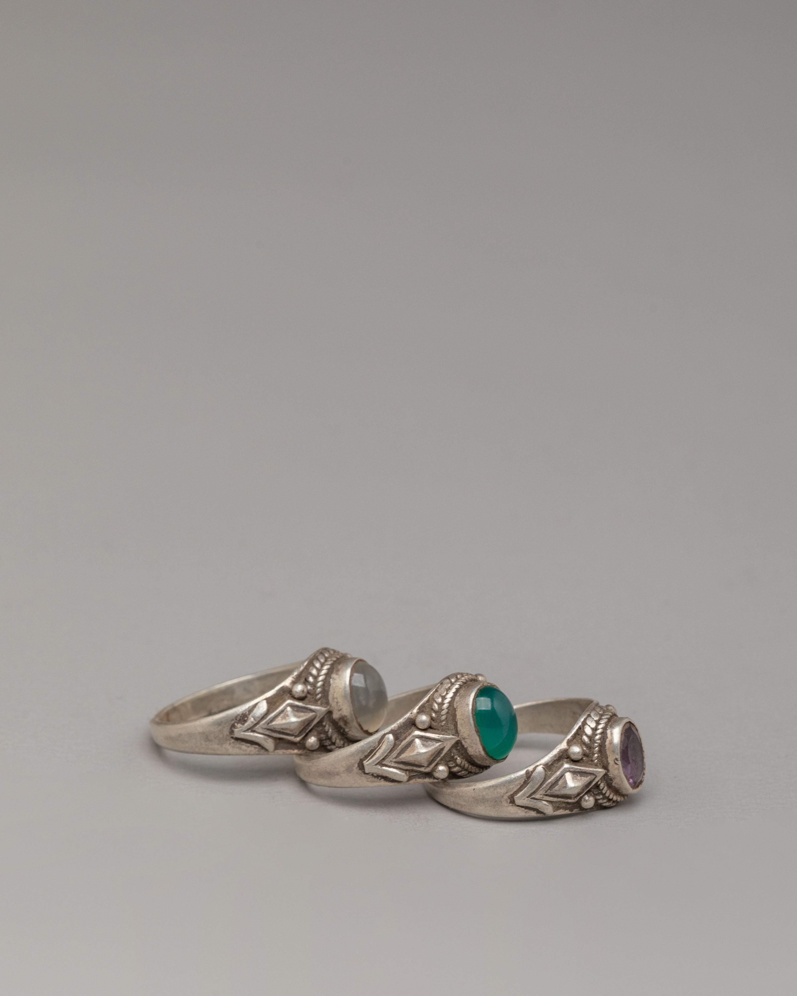 Handmade Decorative Ring Set | Natural Stone Zircon Silver Rings