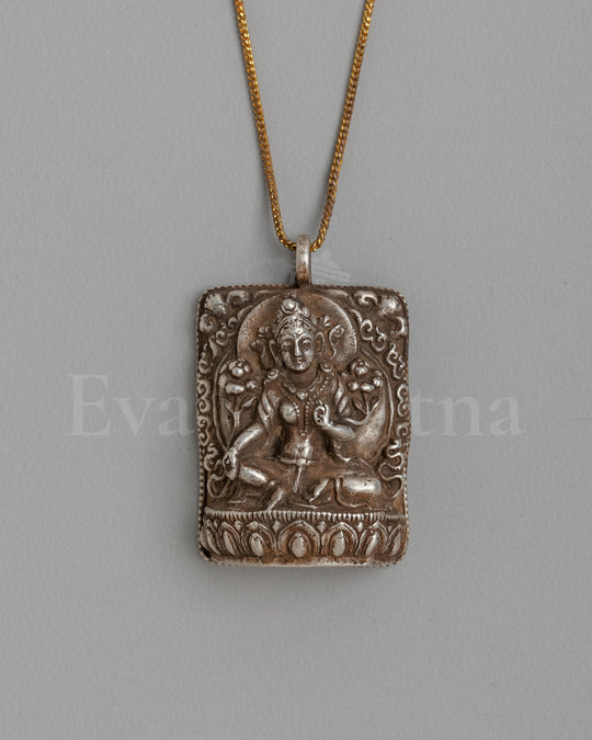 Tibetan Buddhist Green Tara Locket | 92.5 Sterling Silver Fire Gilt Pendant