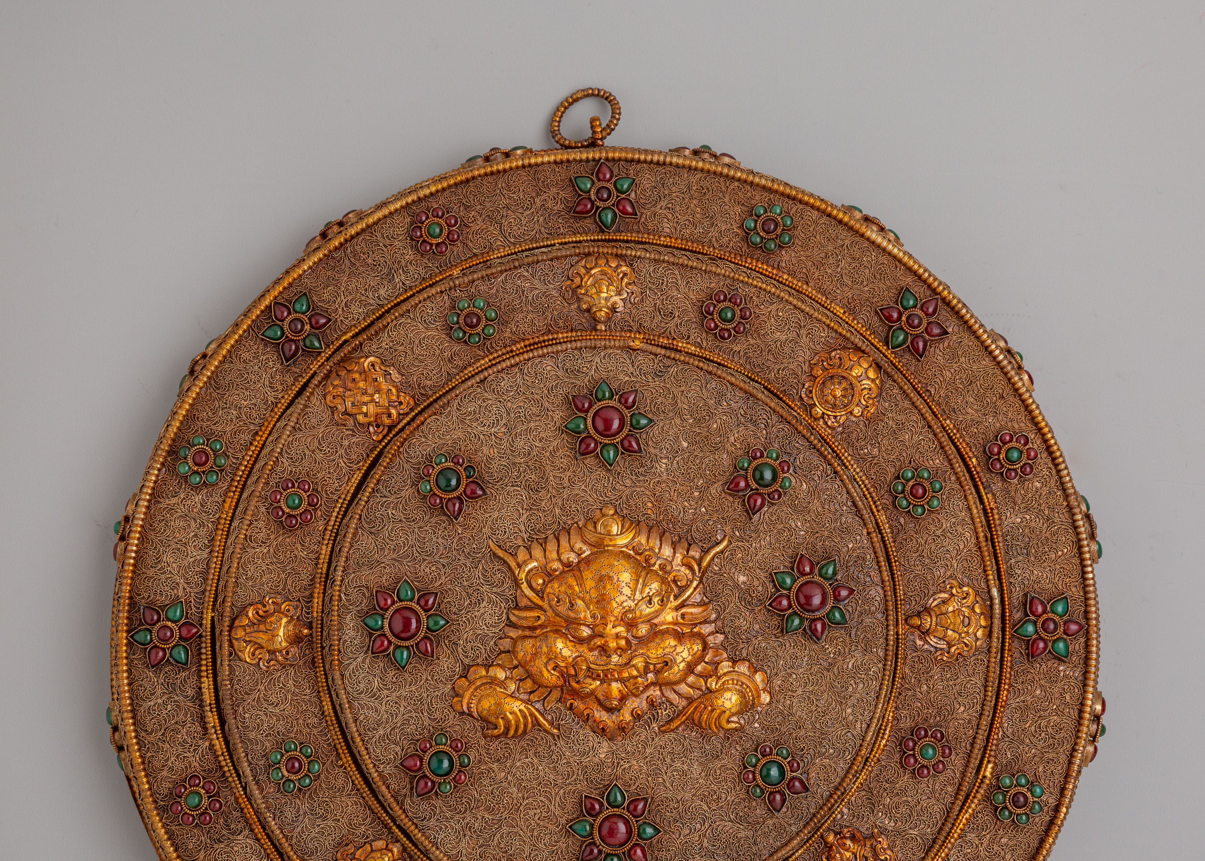 Himalayan Cheppu Wall Hanging | Copper Gemstone Buddhist Decor