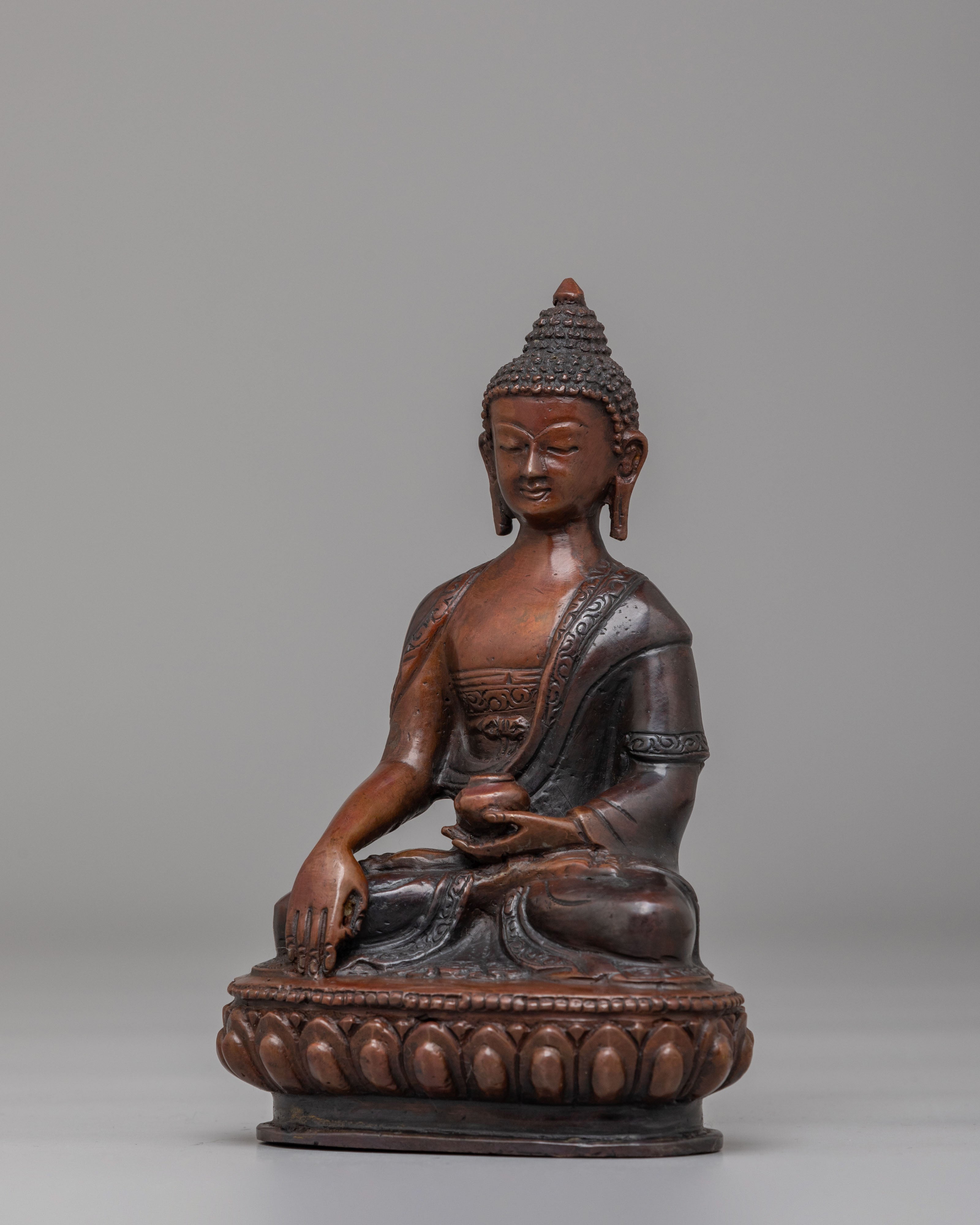 Handmade Shakyamuni Buddha Shrine Statue | Oxidized Copper Body