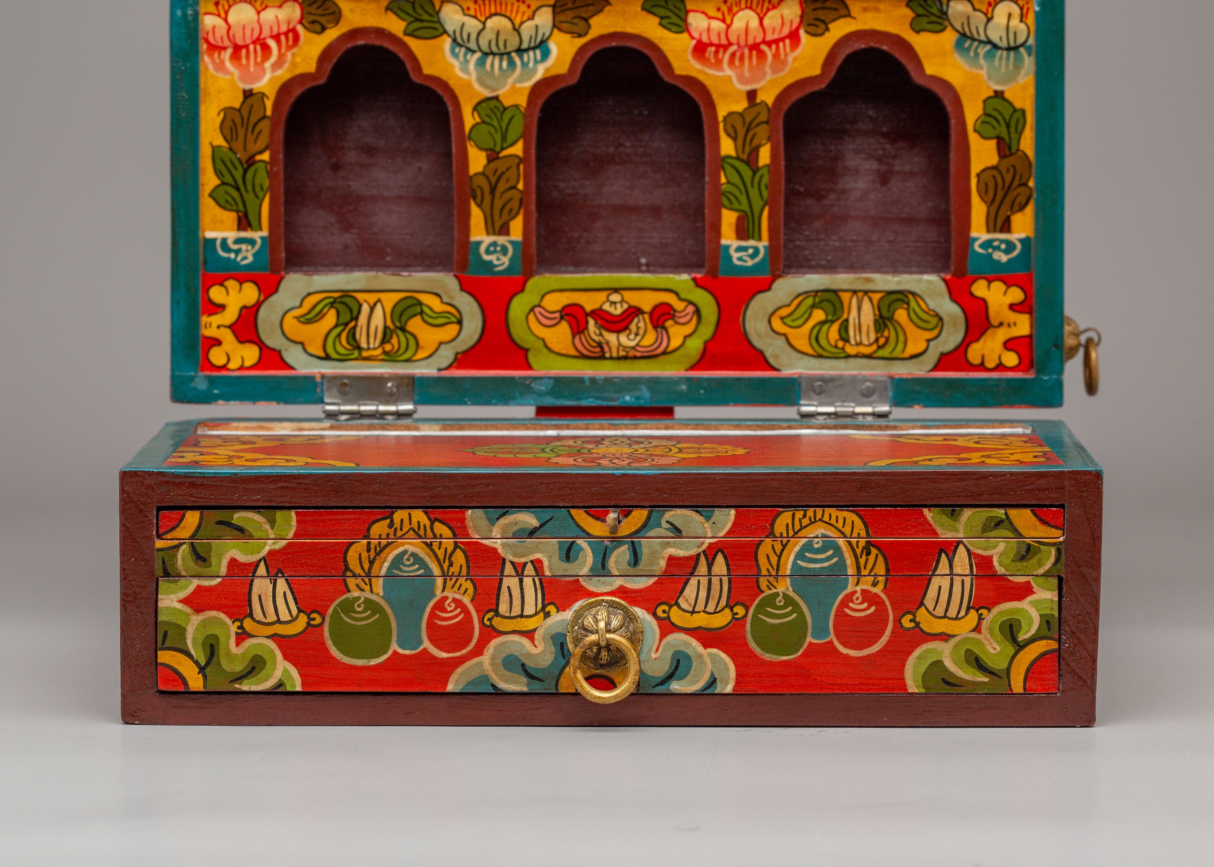 Tibetan Wooden Altar Box | Spiritual Storage Altar Box