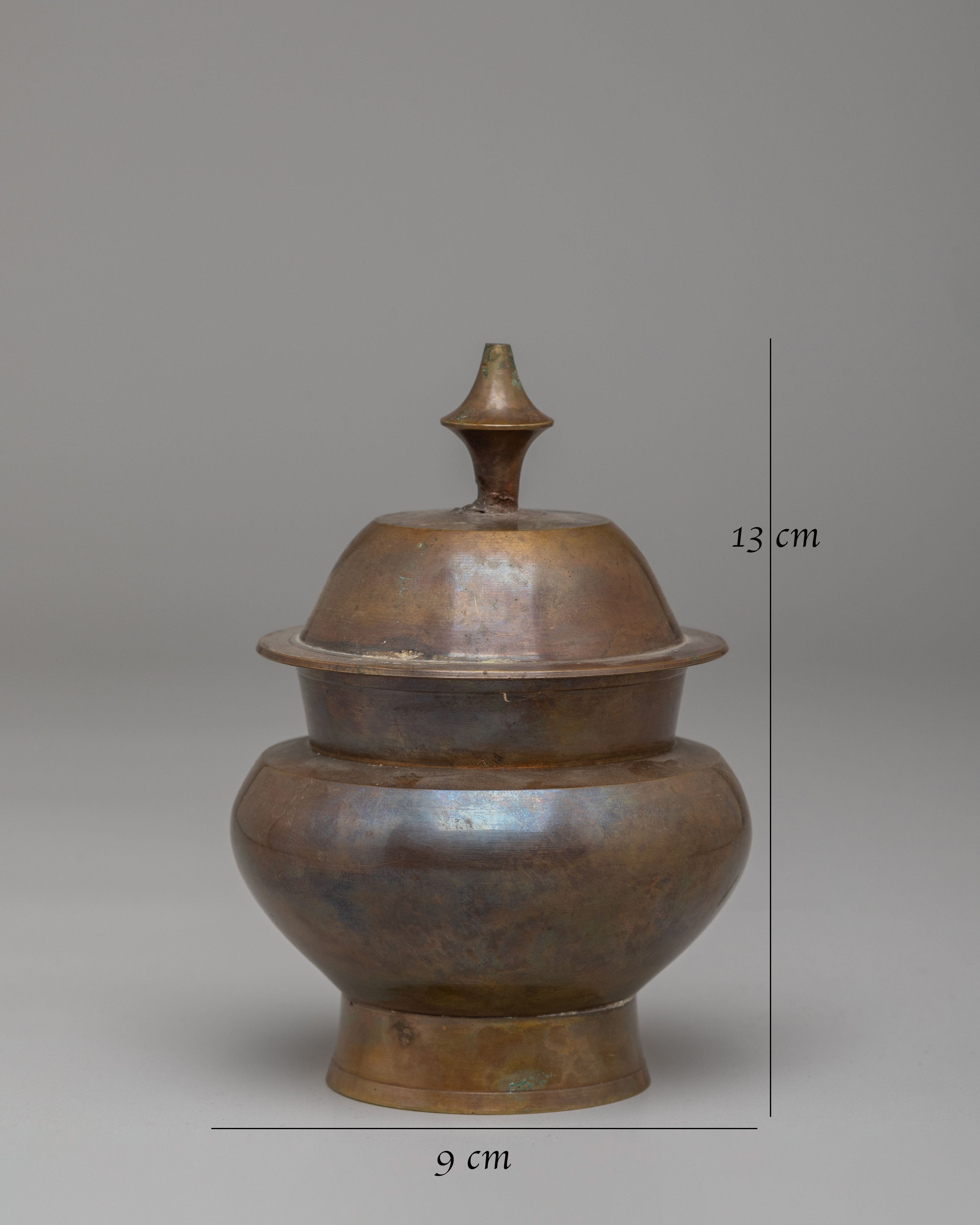 Buddhist Offering Altar Rice Pot | Oxidized Brass Ritual Vessel