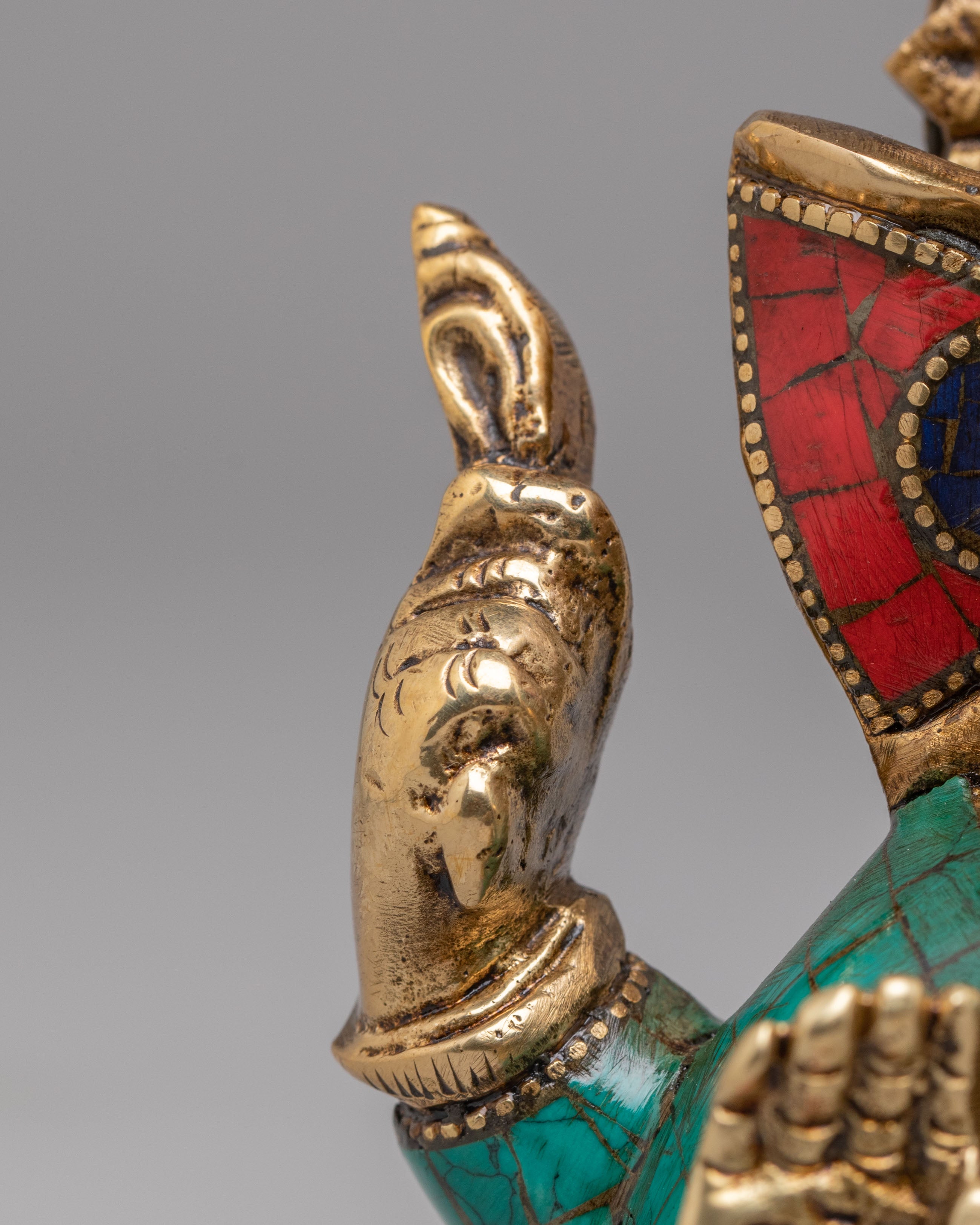 Turquoise Ganesha Statue | Handcrafted Gemstone Brass Hindu Deity Sculpture