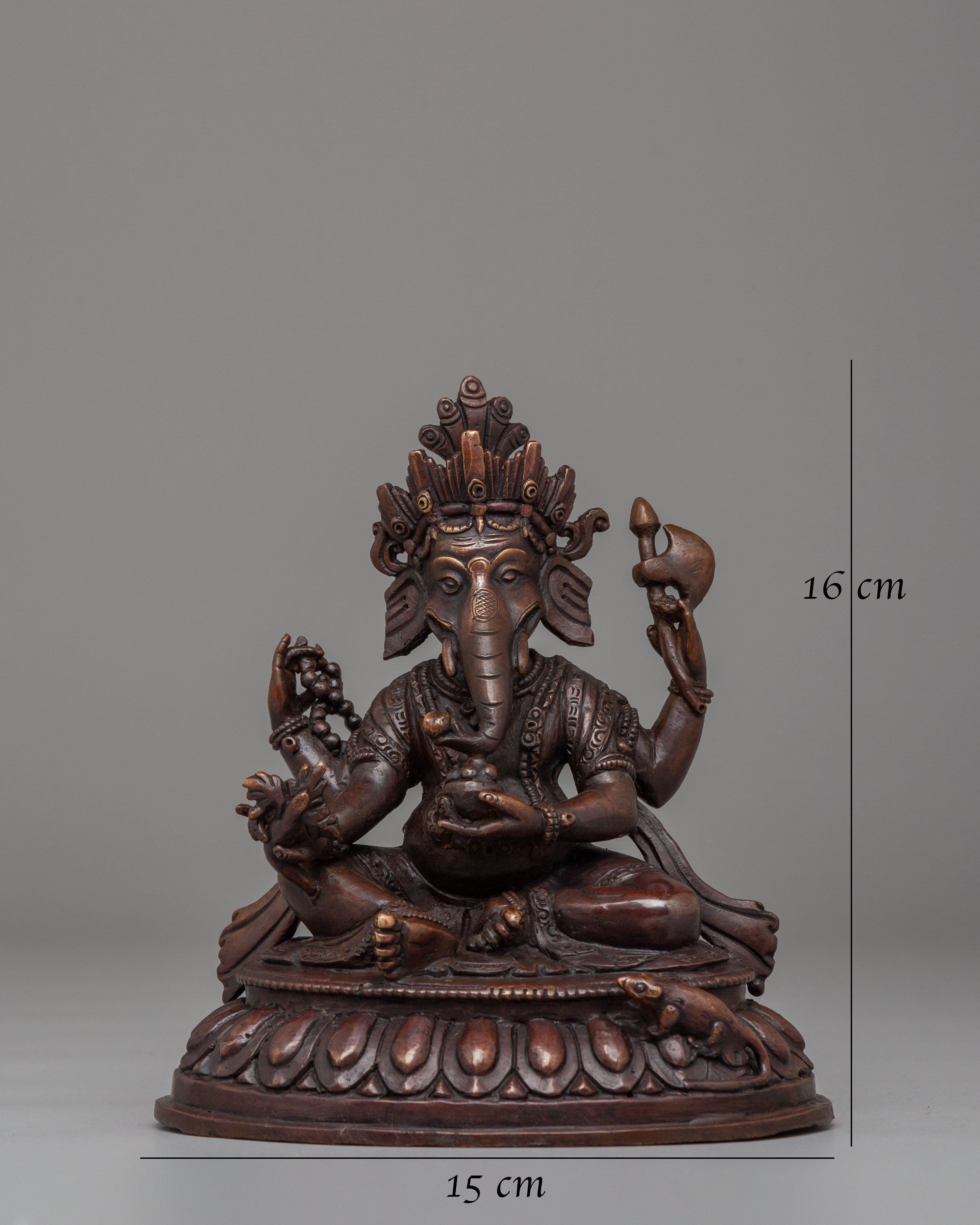 Sacred Ganesh Altar Statue | Handcrafted Oxidized Copper Body