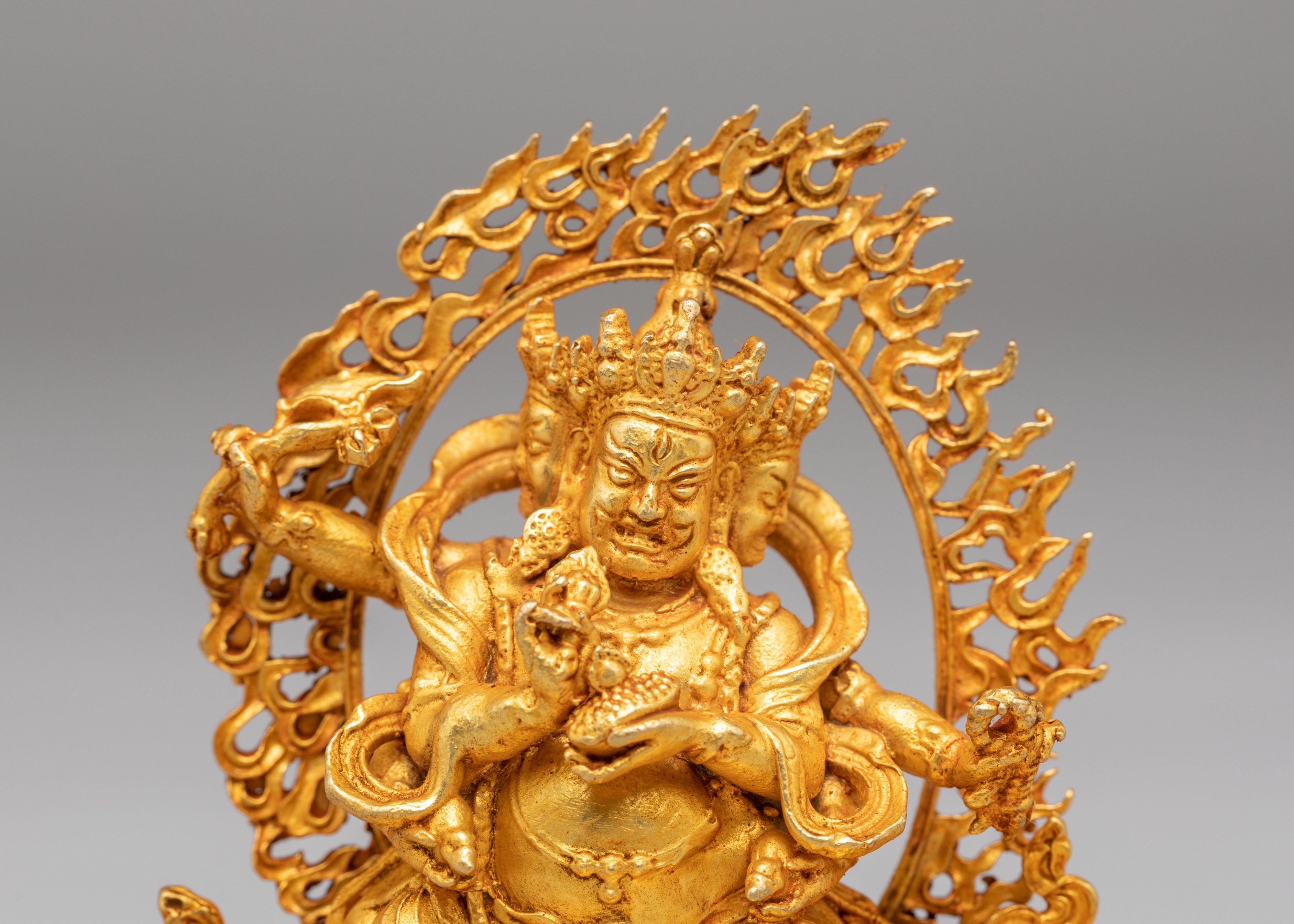 Red Dzambhala Wealth Deity Statue | Gold Plated Copper Deity