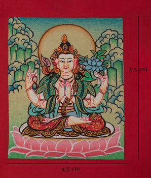 Traditional Chenrezig Thangka for Locket | Small Avalokiteshvara Artwork