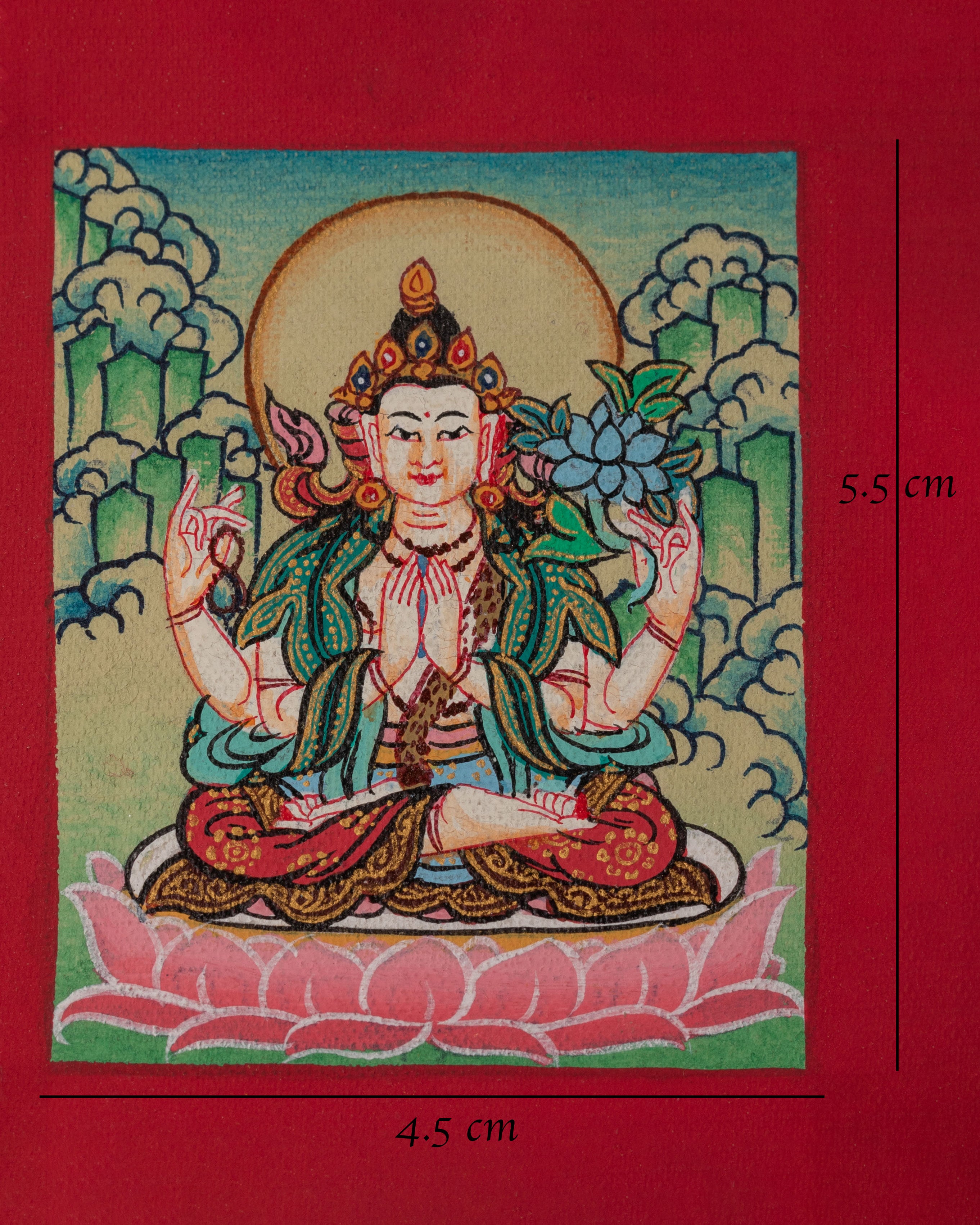 Traditional Chenrezig Thangka for Locket | Small Avalokiteshvara Artwork