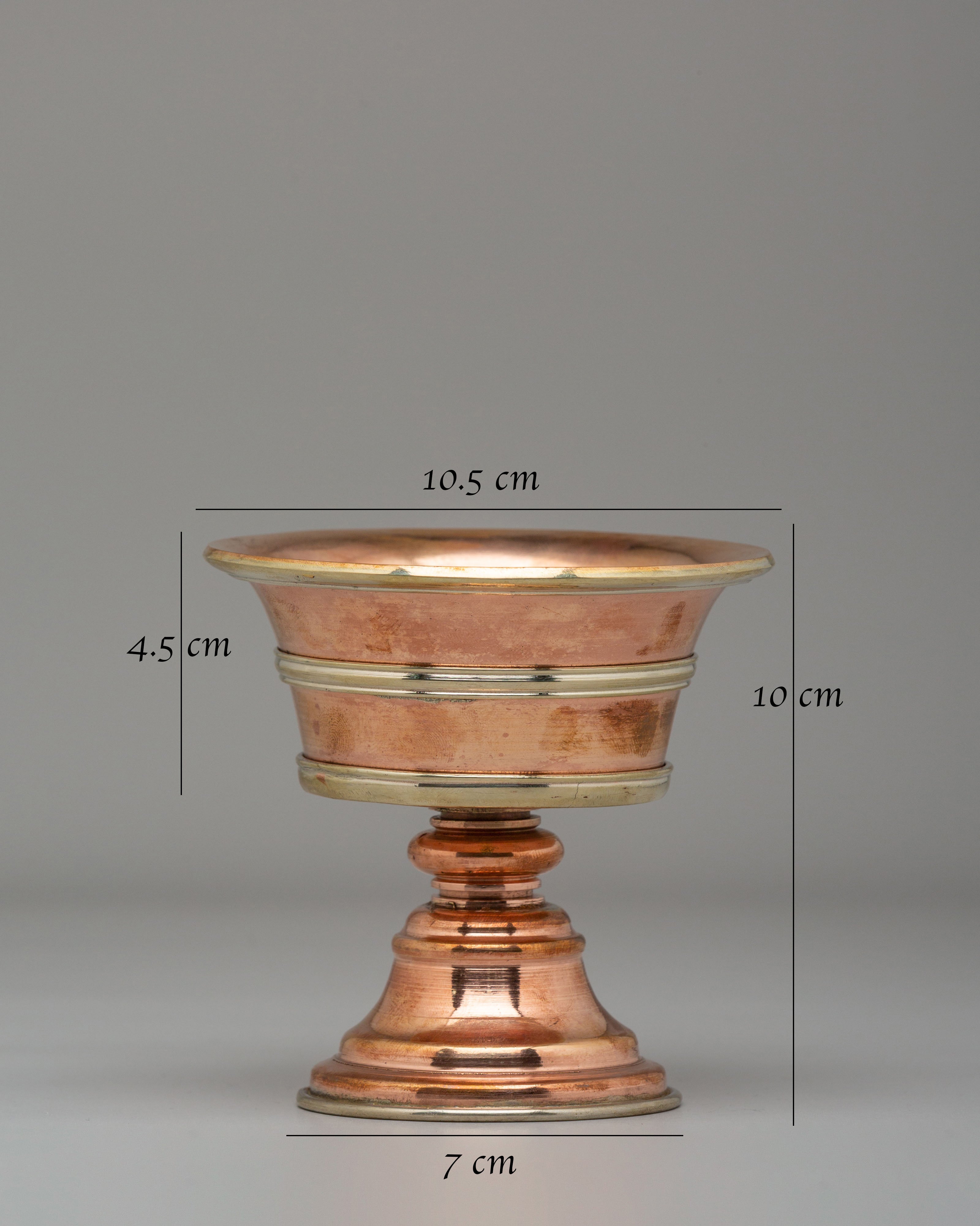 Tibetan Butter Lamp for Altar | Copper and White Metal Altar Offering Lamp