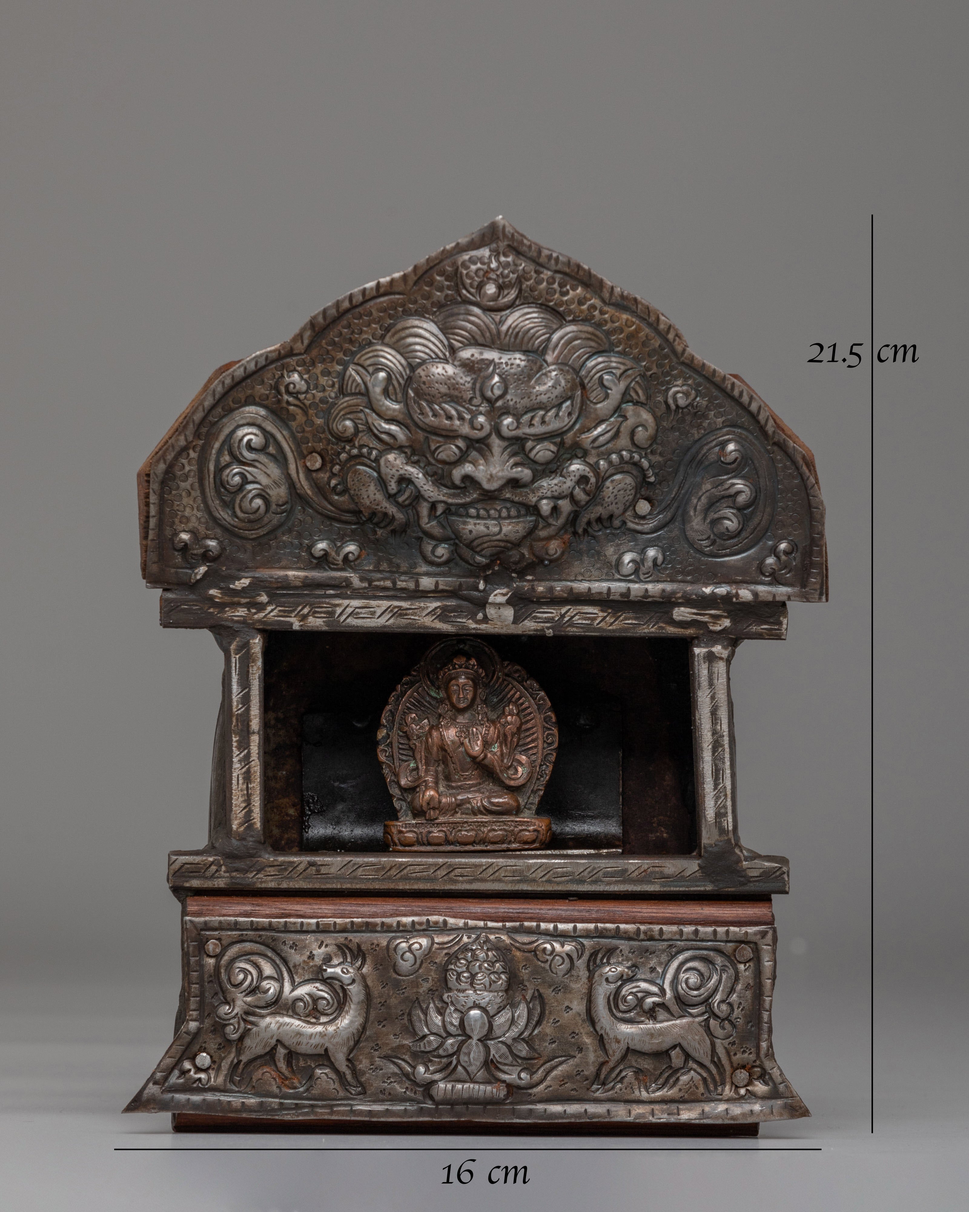 Himalayan Altar Box with Statue | Sacred Ritual Storage for Meditation