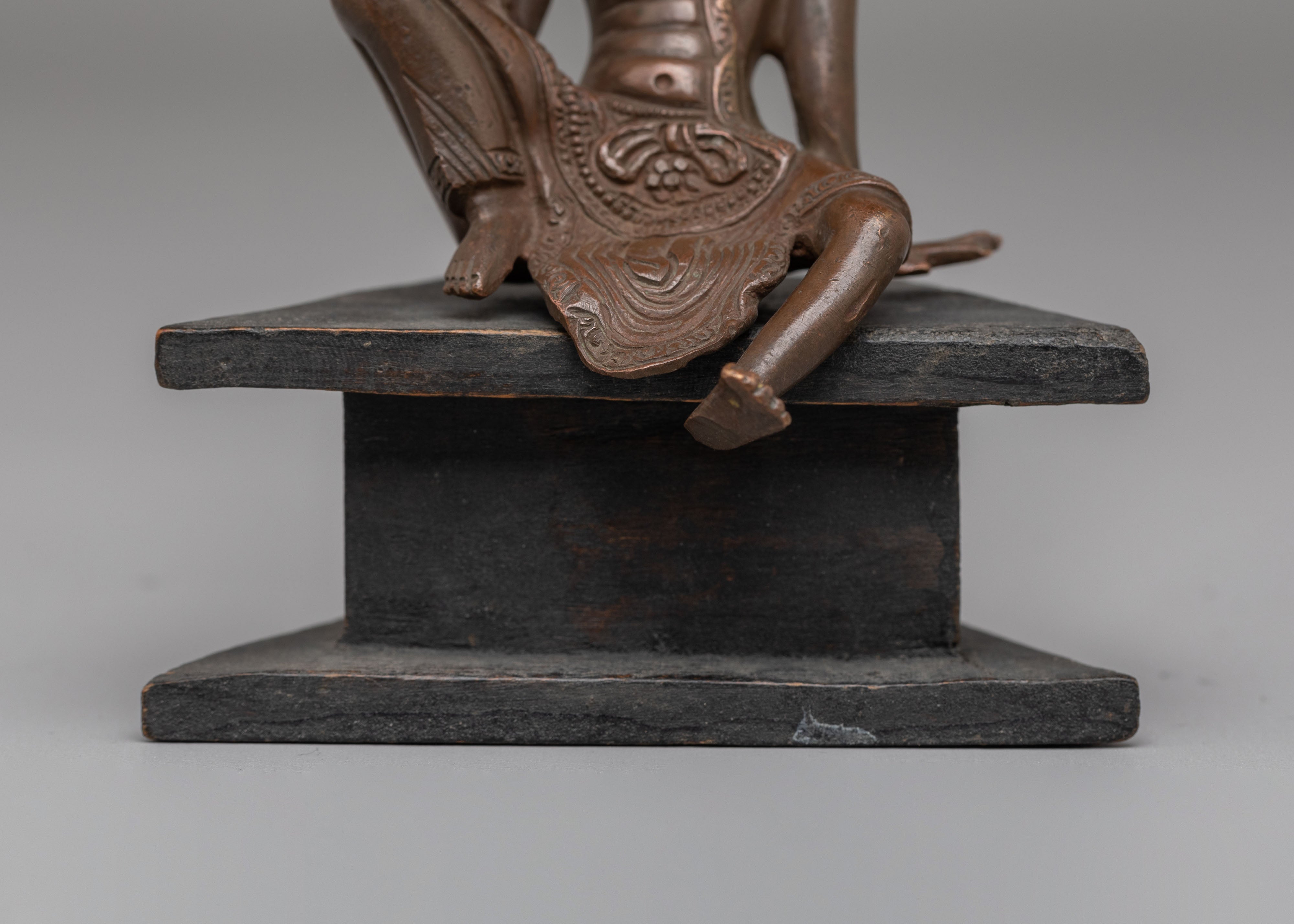 Handmade Indra Statue | Copper Lord Indra Figure with Wooden Base