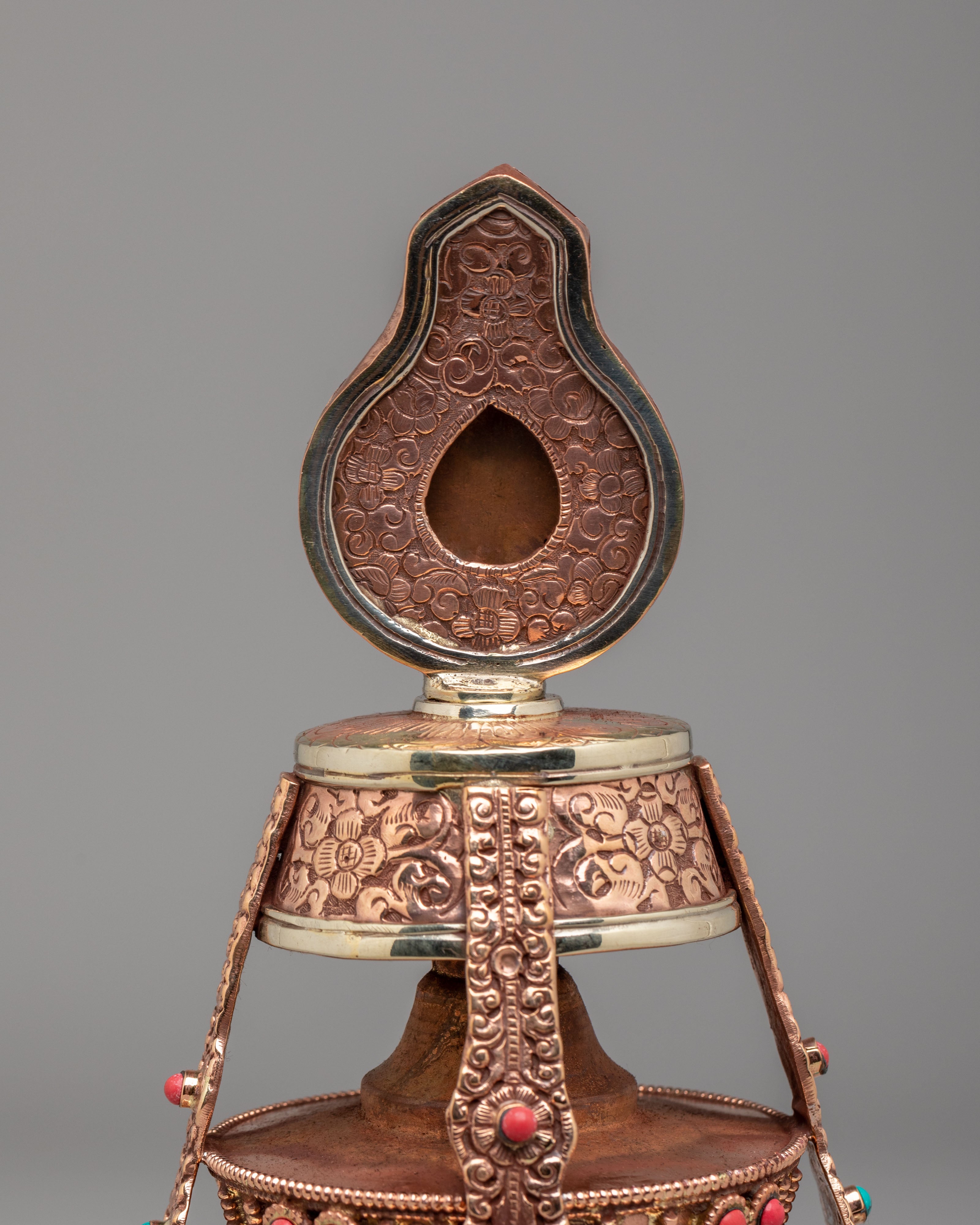 Spiritual Long Life Vase | Handcrafted Copper Vase with Gemstones
