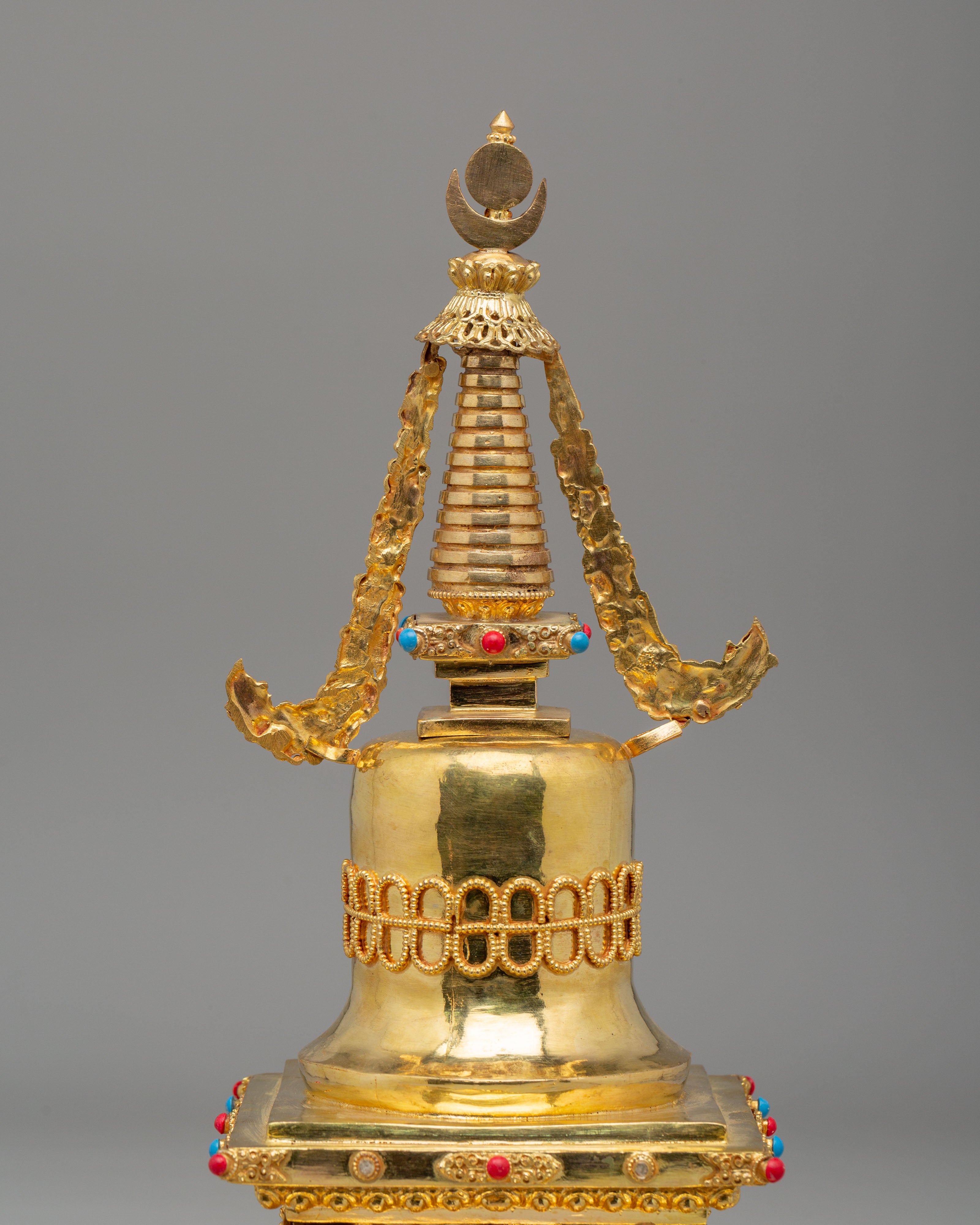 Handcrafted Gold Plated Parinirvana Stupa | Tibetan Sacred Symbol