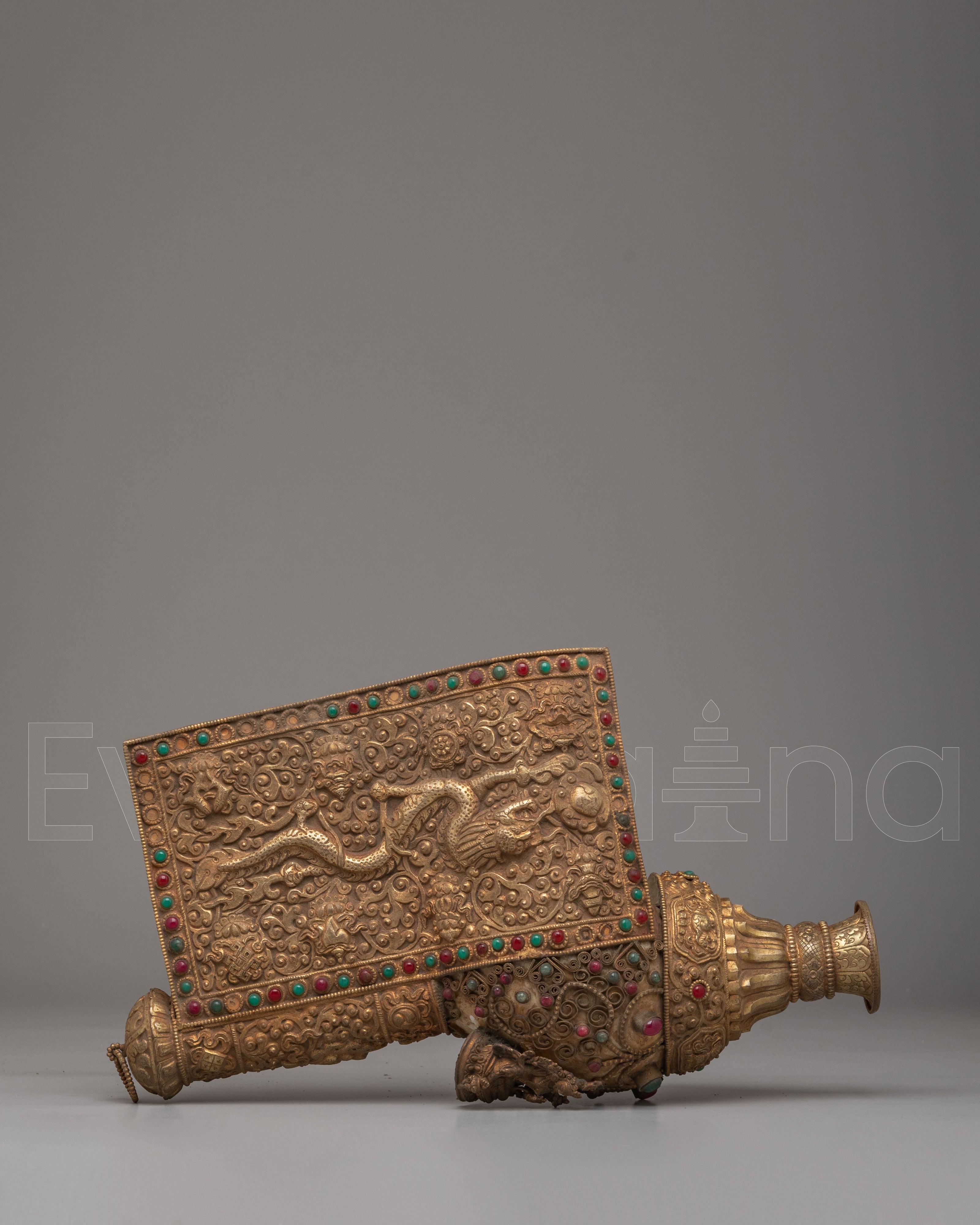 Handcrafted Sacred Conch | Gemstone Carved Decor