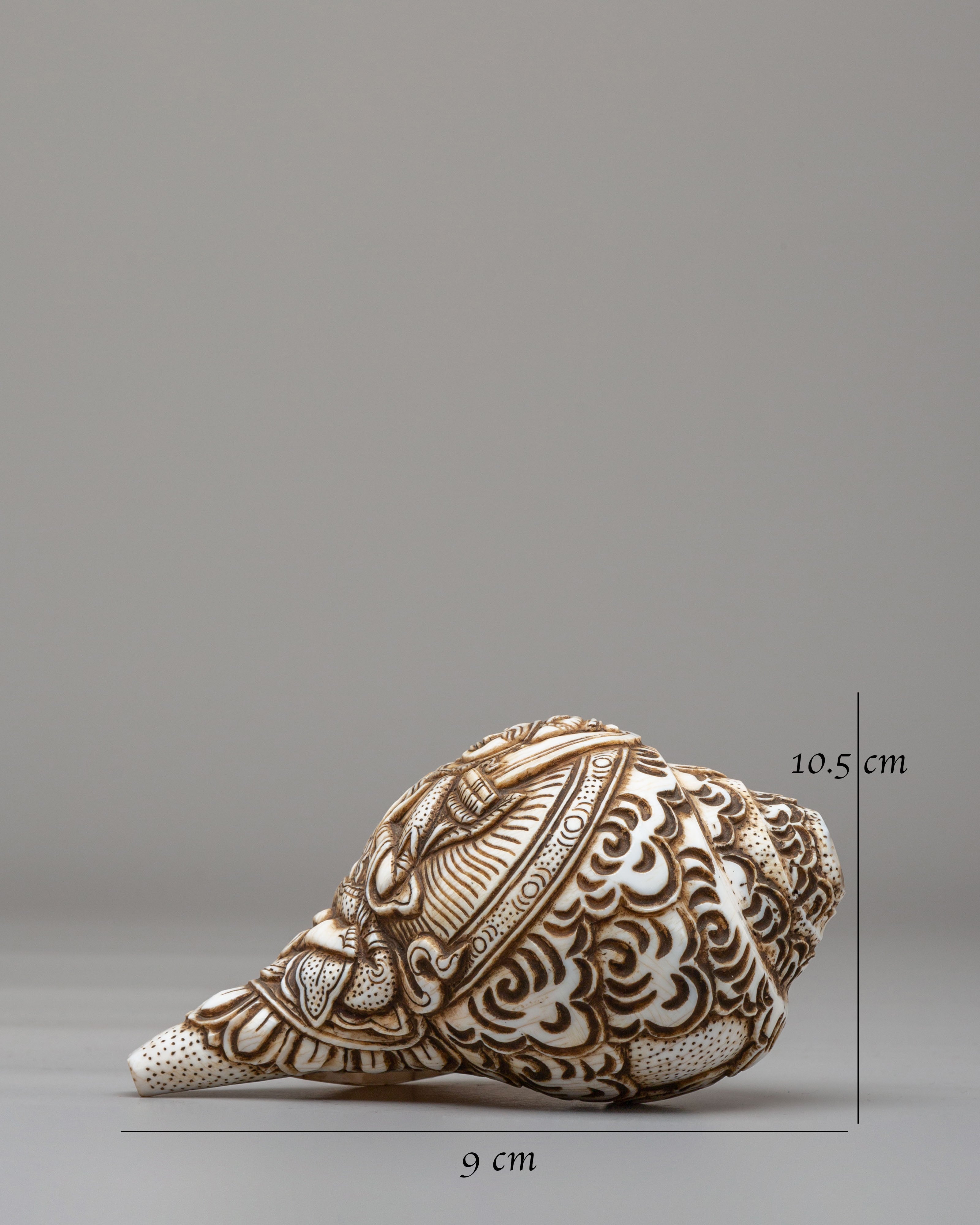 Tibetan Manjushri Carved Conch | Buddhist Decorative Shell