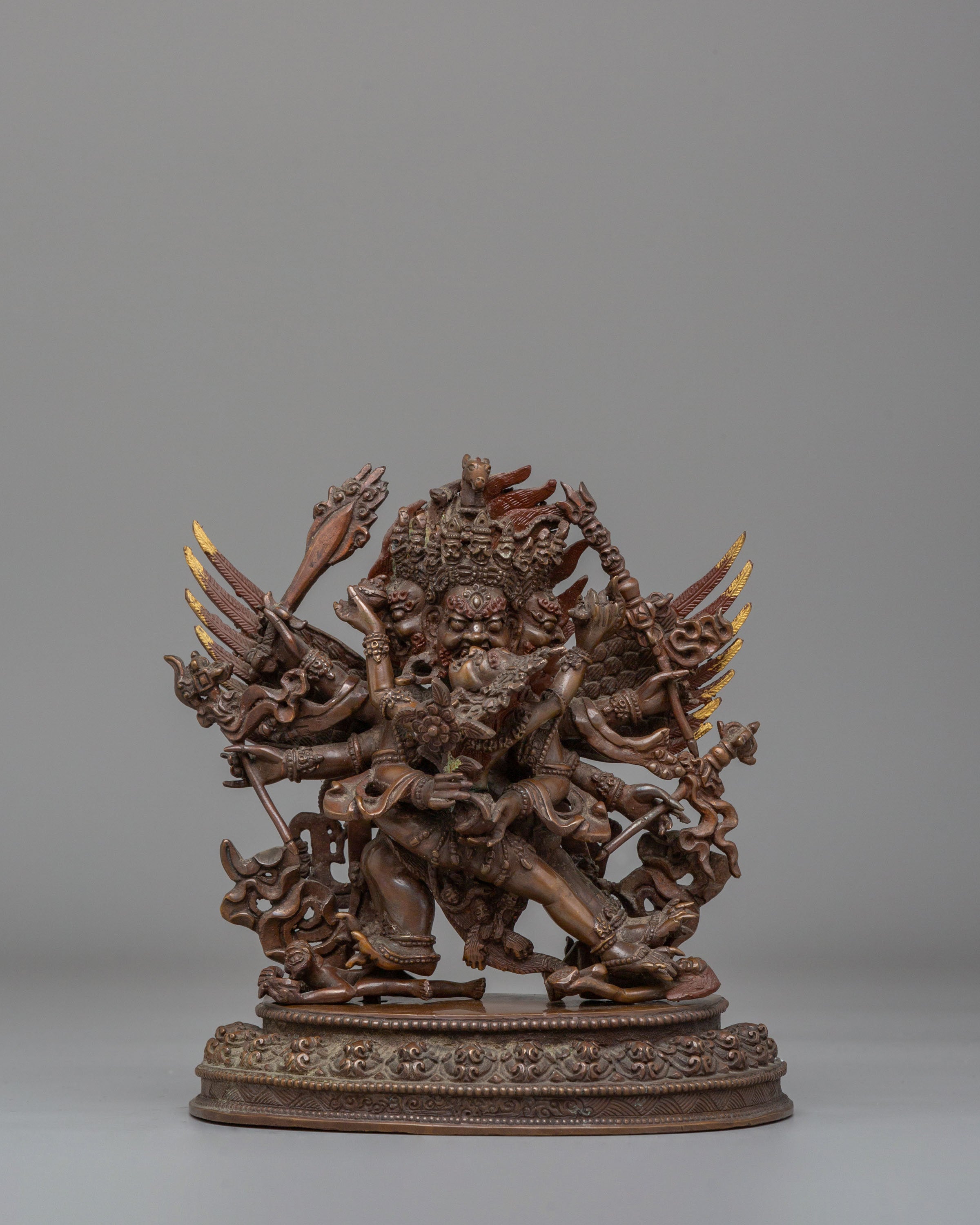 Handcrafted Hayagriva Statue | Traditional Oxidized Copper Artwork