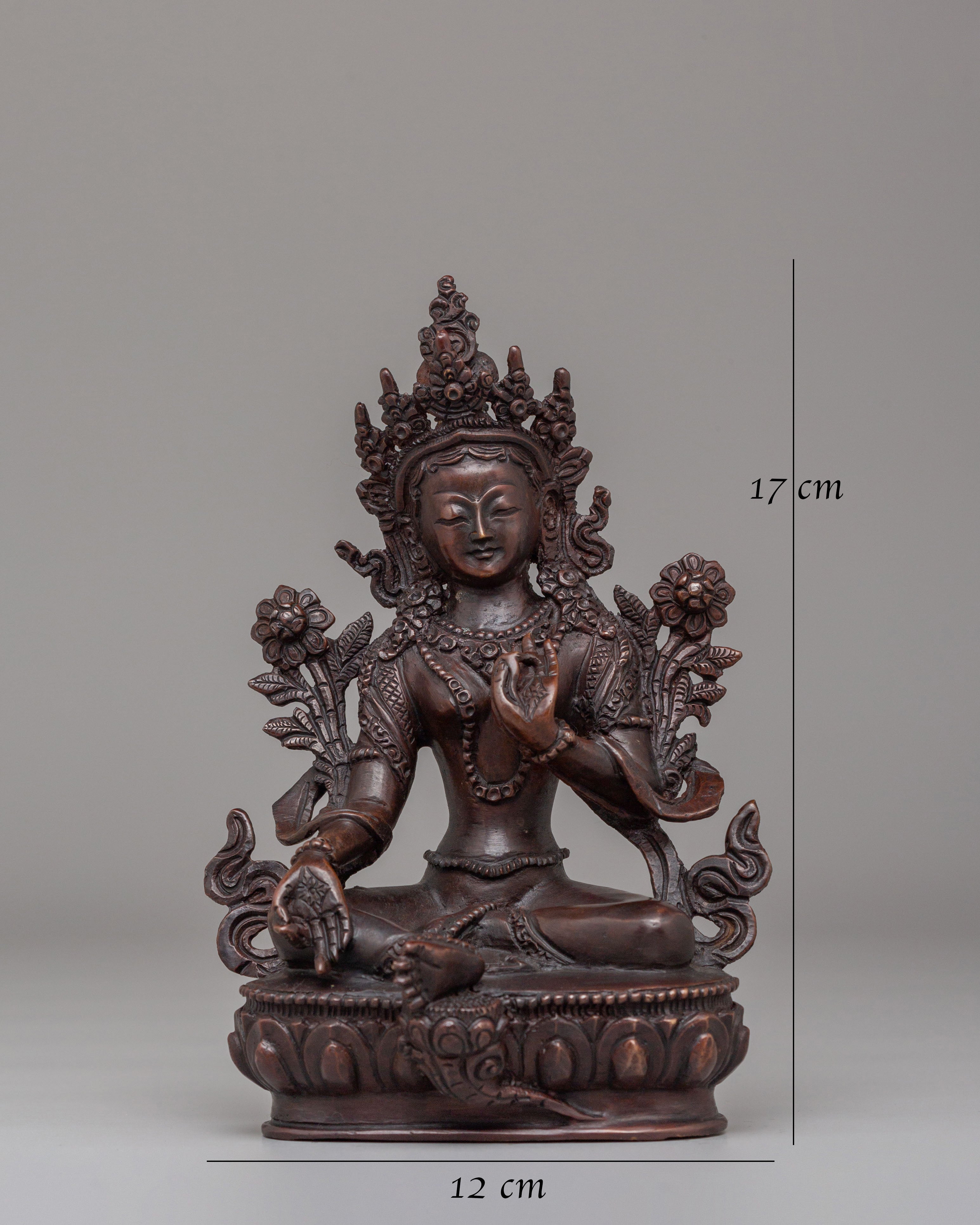 Sacred Green Tara Deity Statue | Handcrafted Oxidized Copper Figure