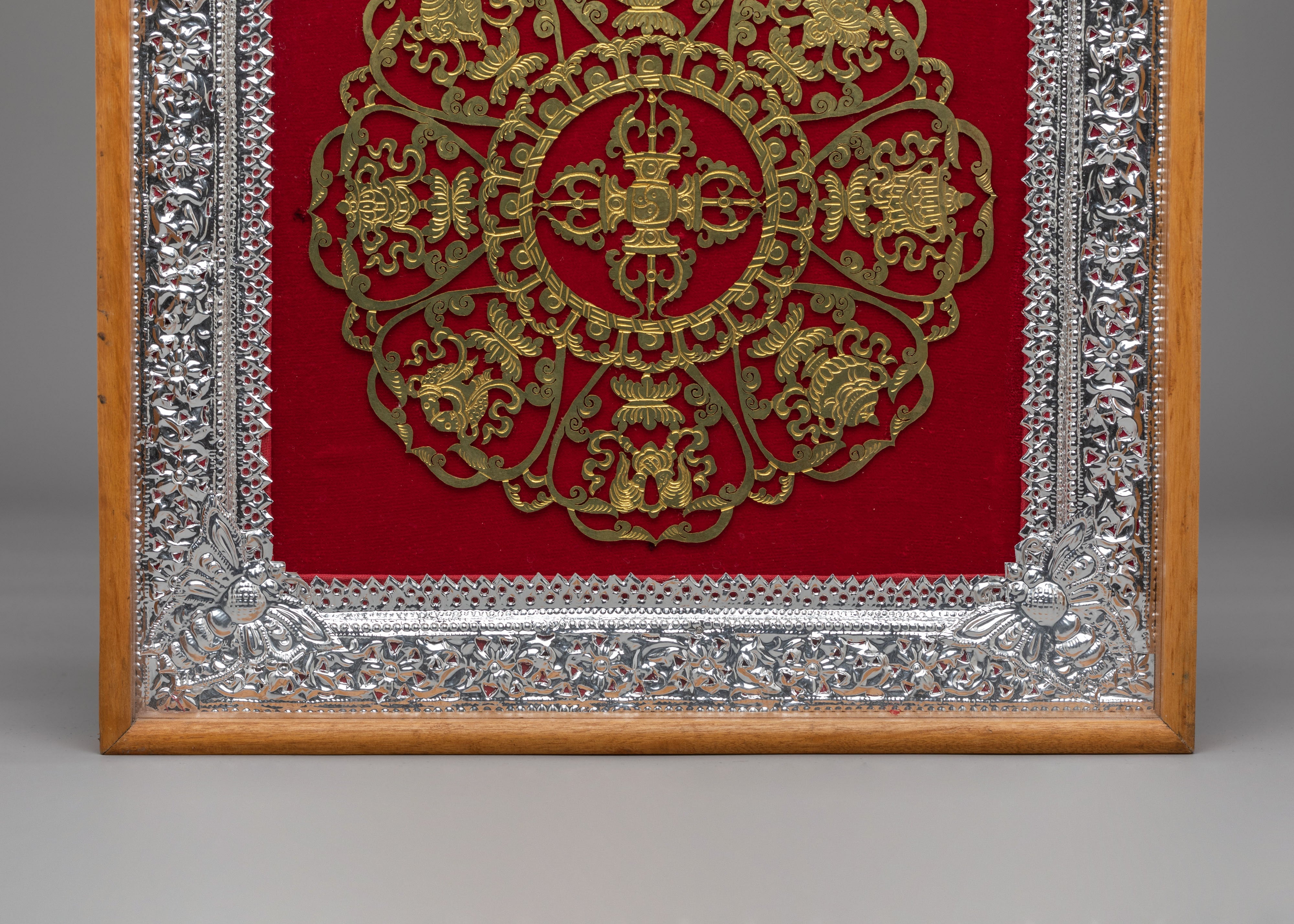 Framed Auspicious Symbol Wall Hanging | Tibetan Art with Bishwo Vajra Center