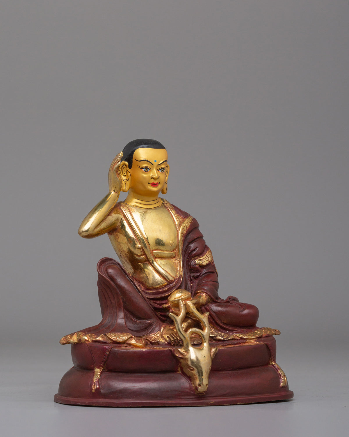 Spiritual Tibetan Milarepa Figurine | 24K Mercury Gold Plated Copper Sculpture