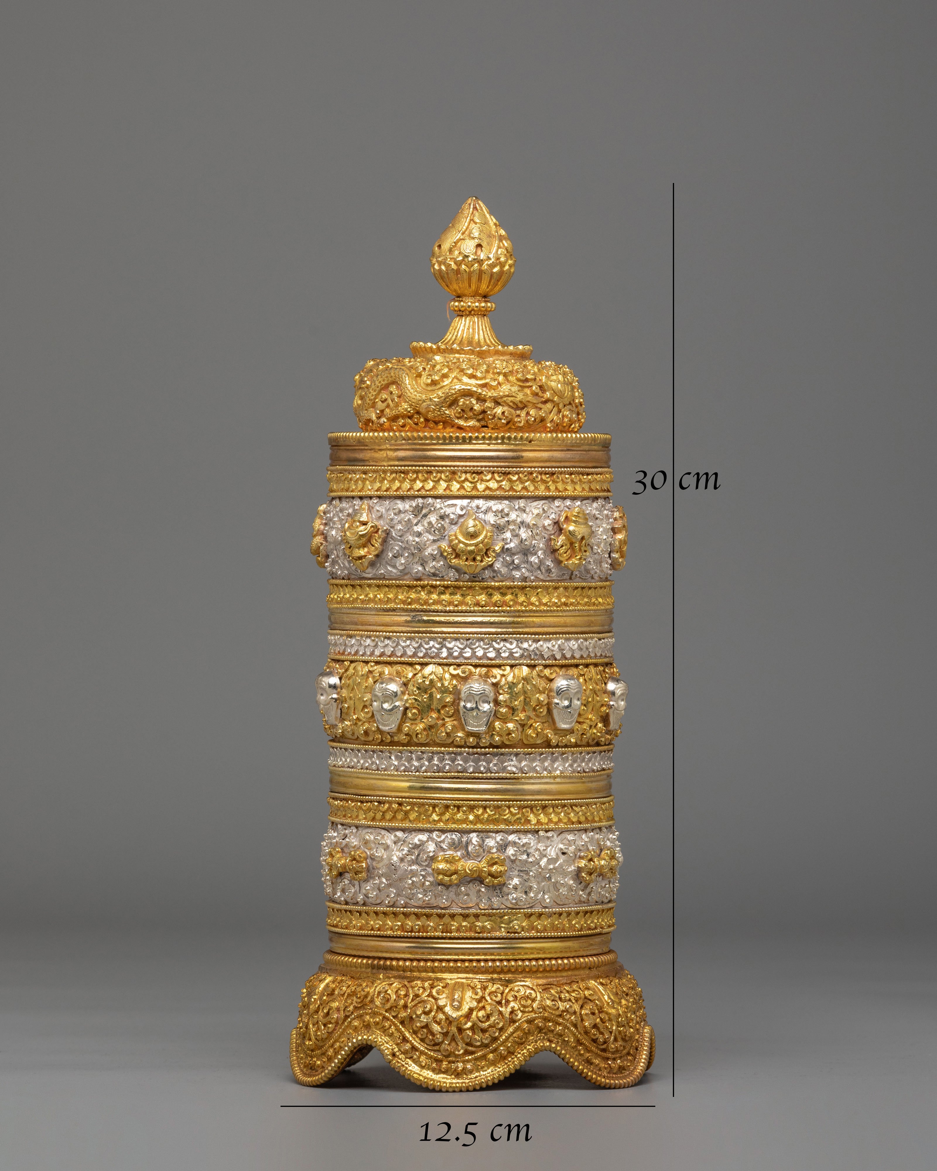 Sacred Buddhist Rice Pot | Gold & Silver Plated Copper Ritual Offering Vessel
