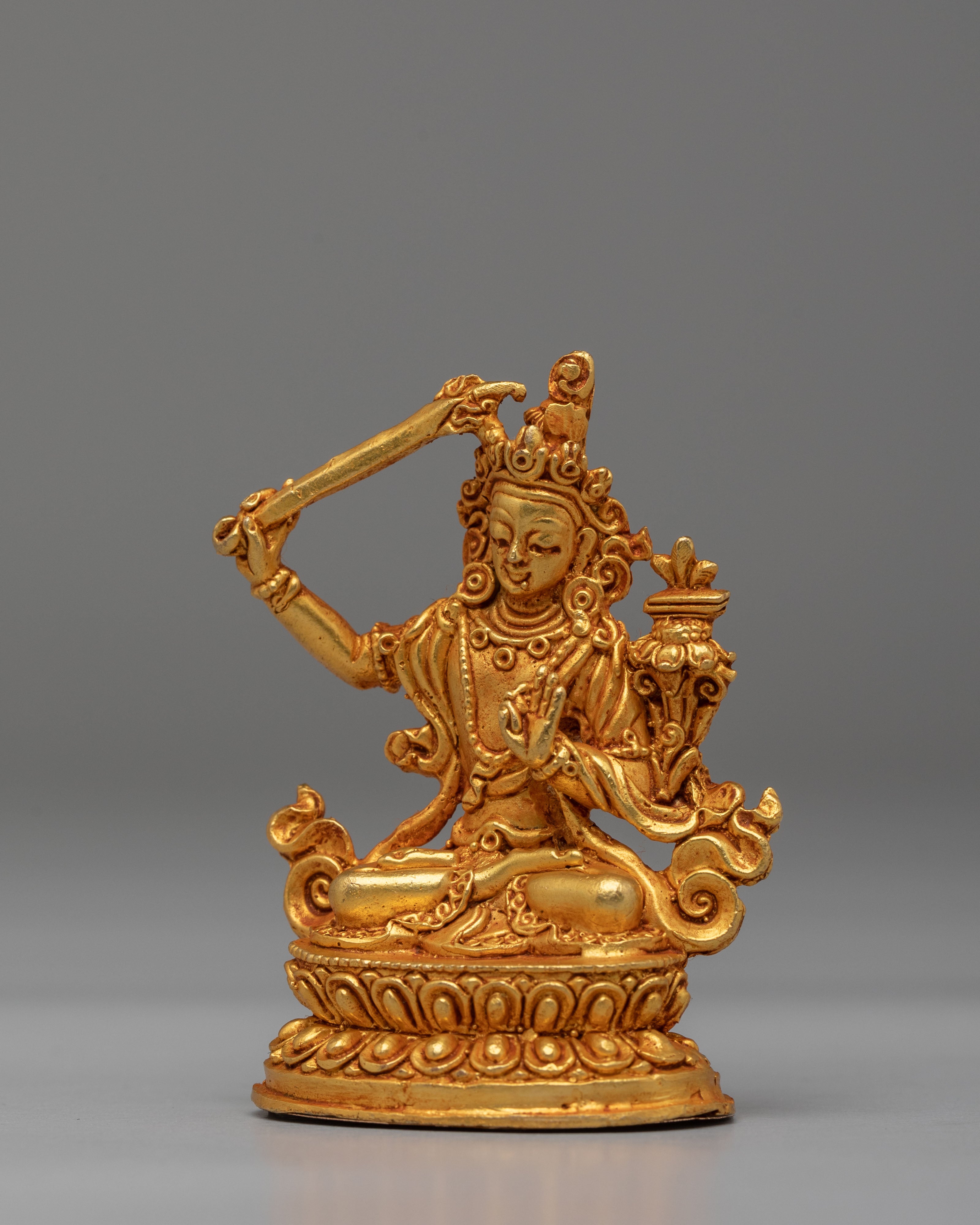 Himalayan Manjushri Statue | Gold Plated Copper Buddhist Wisdom Deity