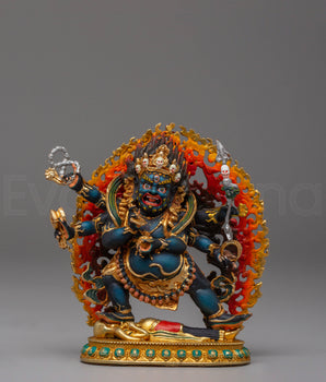 Handcrafted Tibetan Six Armed Mahakala Sculpture