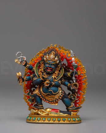 Handcrafted Tibetan Six Armed Mahakala Sculpture
