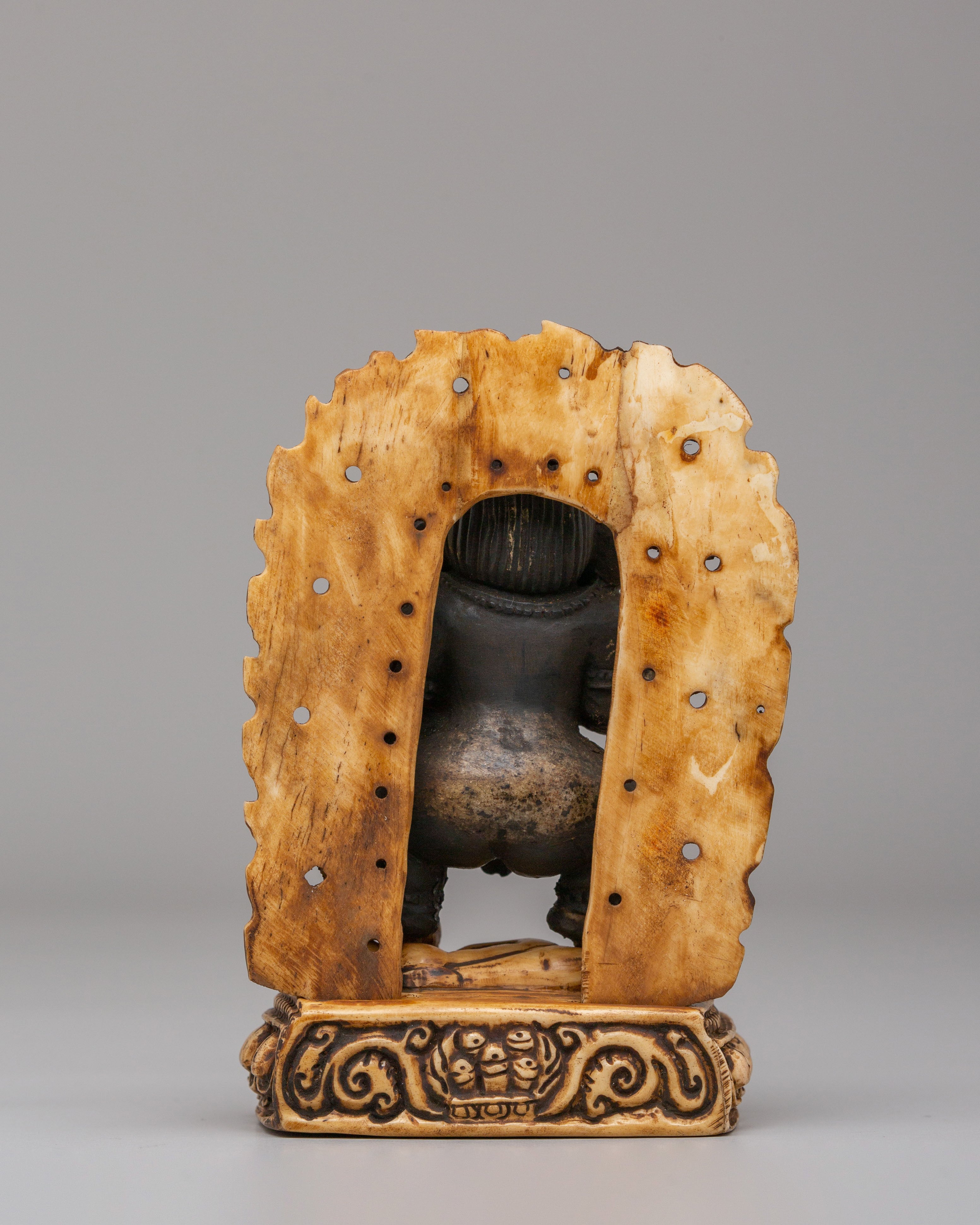 Black Dzambhala Wealth Deity Statue | Buffalo Bone Buddhist Deity Sculpture