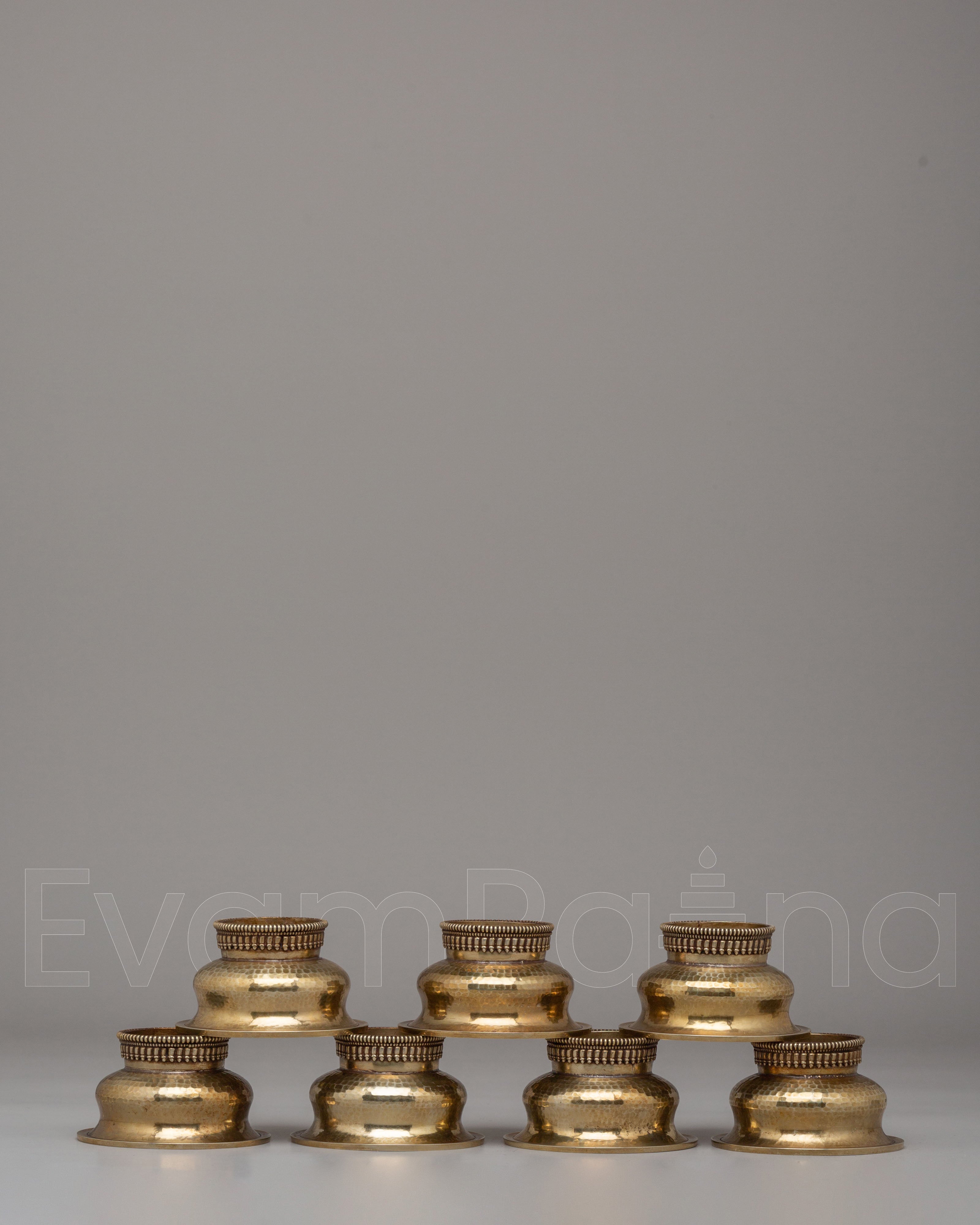 Himalayan Buddhist Offering Bowls Set | Sacred Tibetan Altar Decor