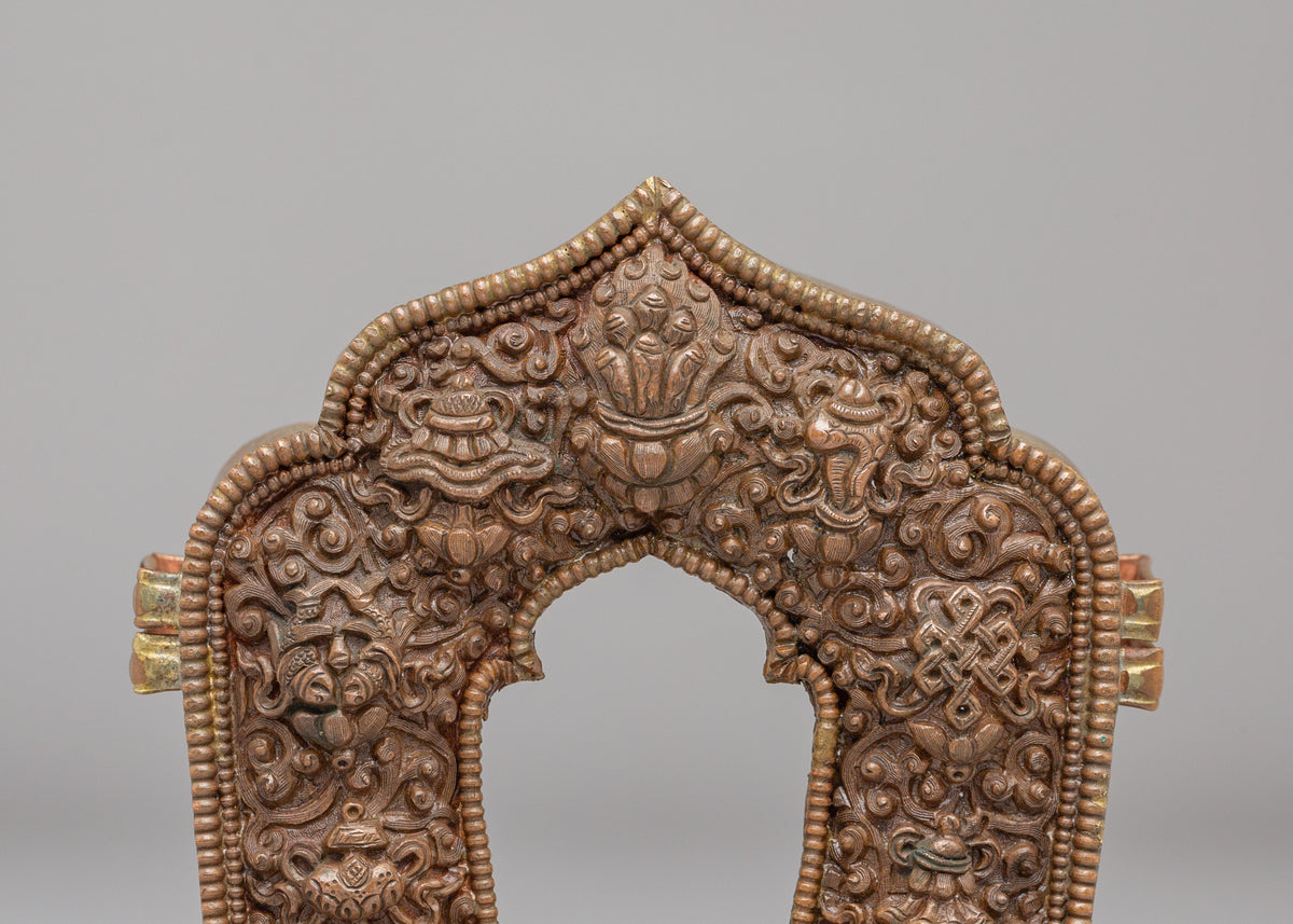 Himalayan Buddhist Altar Ghau Box | Copper Bronze Shrine Box
