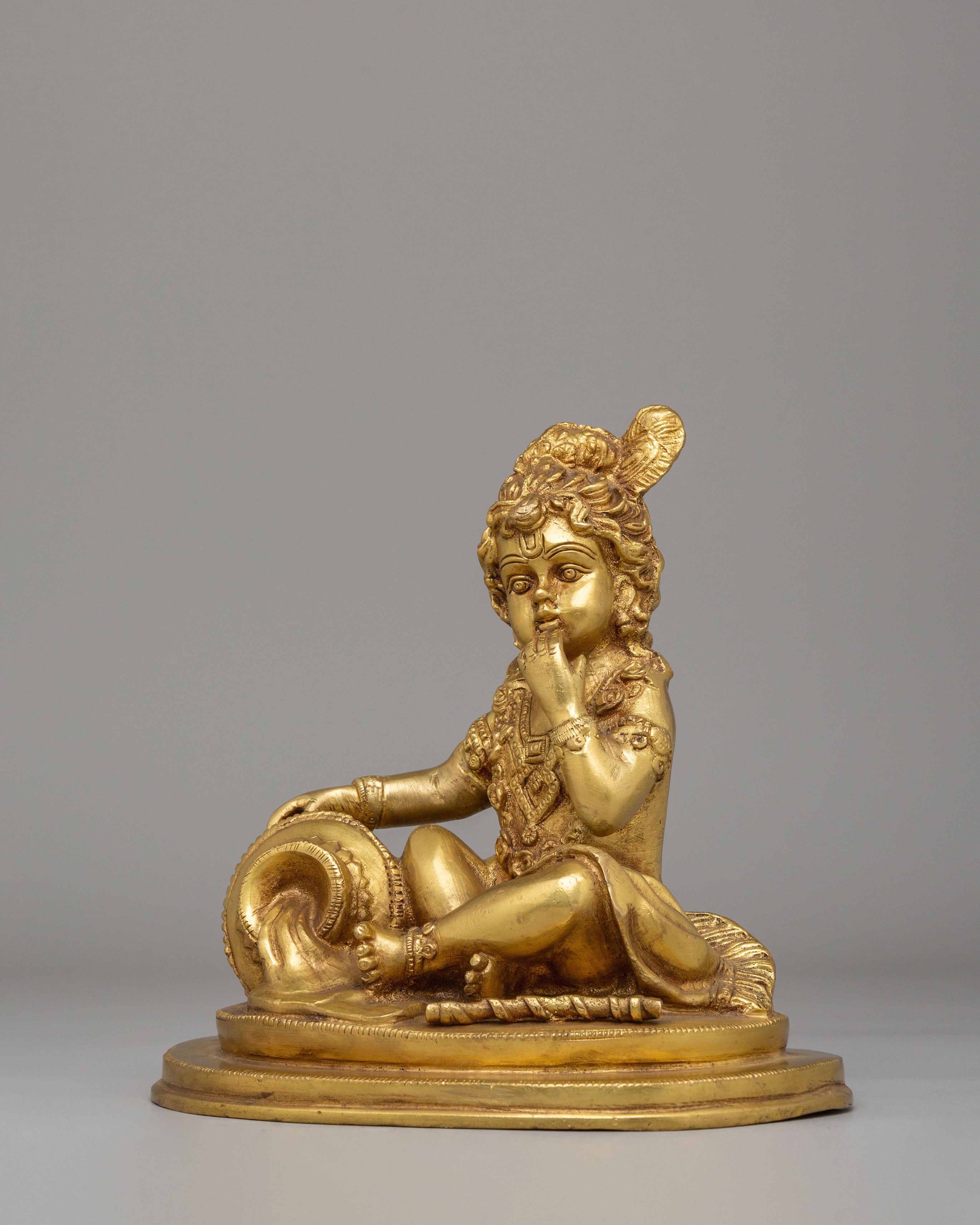 Spiritual Little Krishna Statue | Copper & Gold Plated Hindu Deity Figurine