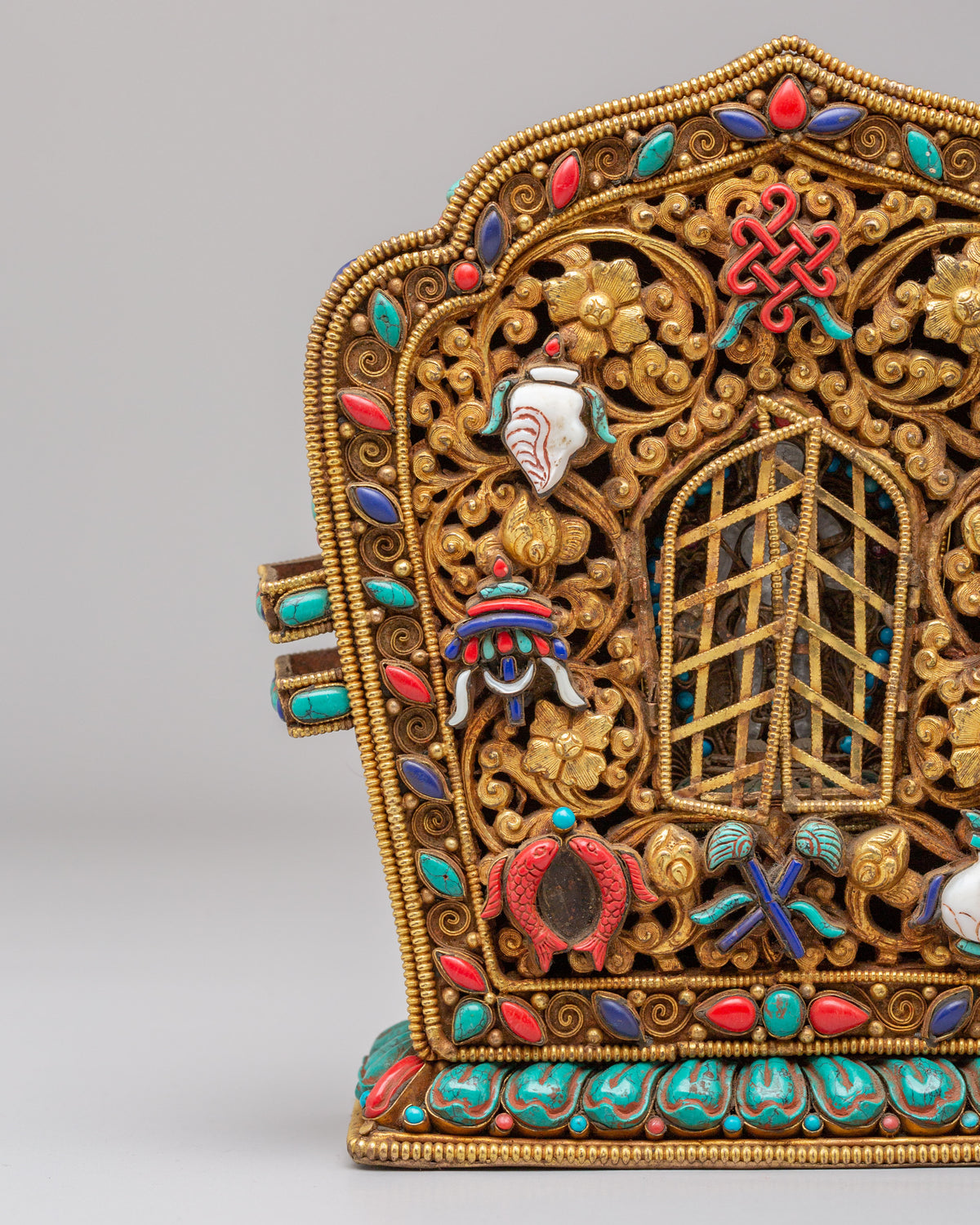Handmade Buddhist Ritual Ghau Box | Gold Plated Copper Tibetan Shrine
