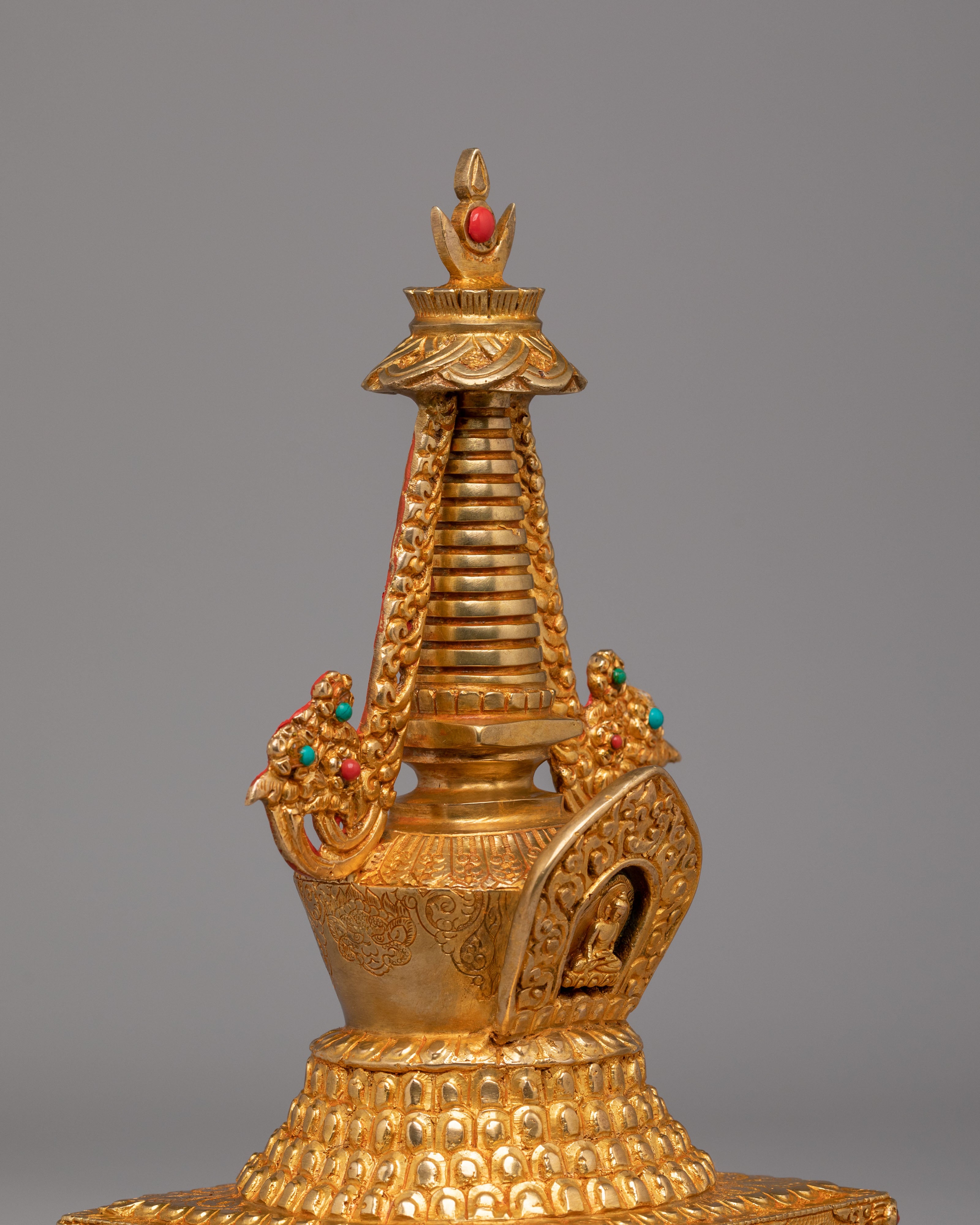 Handmade Lotus Blossom Stupa | Tibetan Copper Stupa for Spiritual Decor