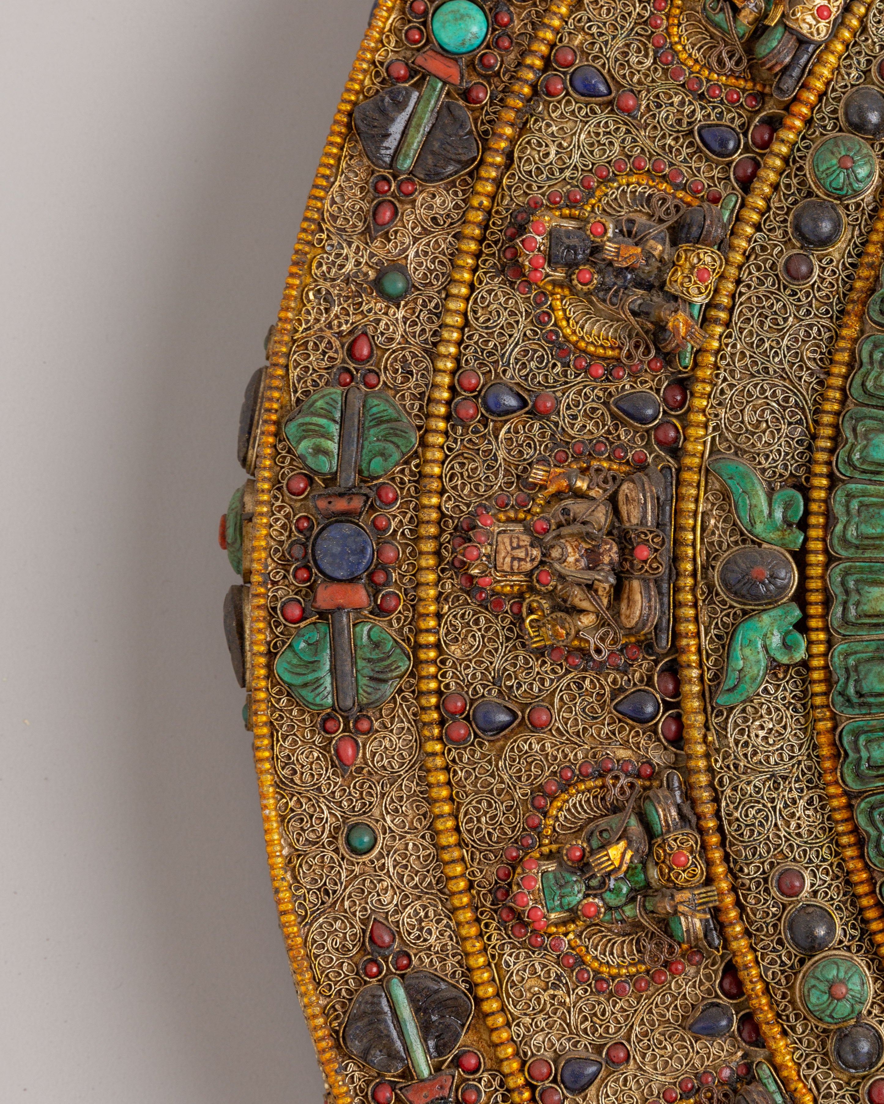 Mandala Wall Hanging with Deities | Silver Plated Gemstone Sacred Artwork