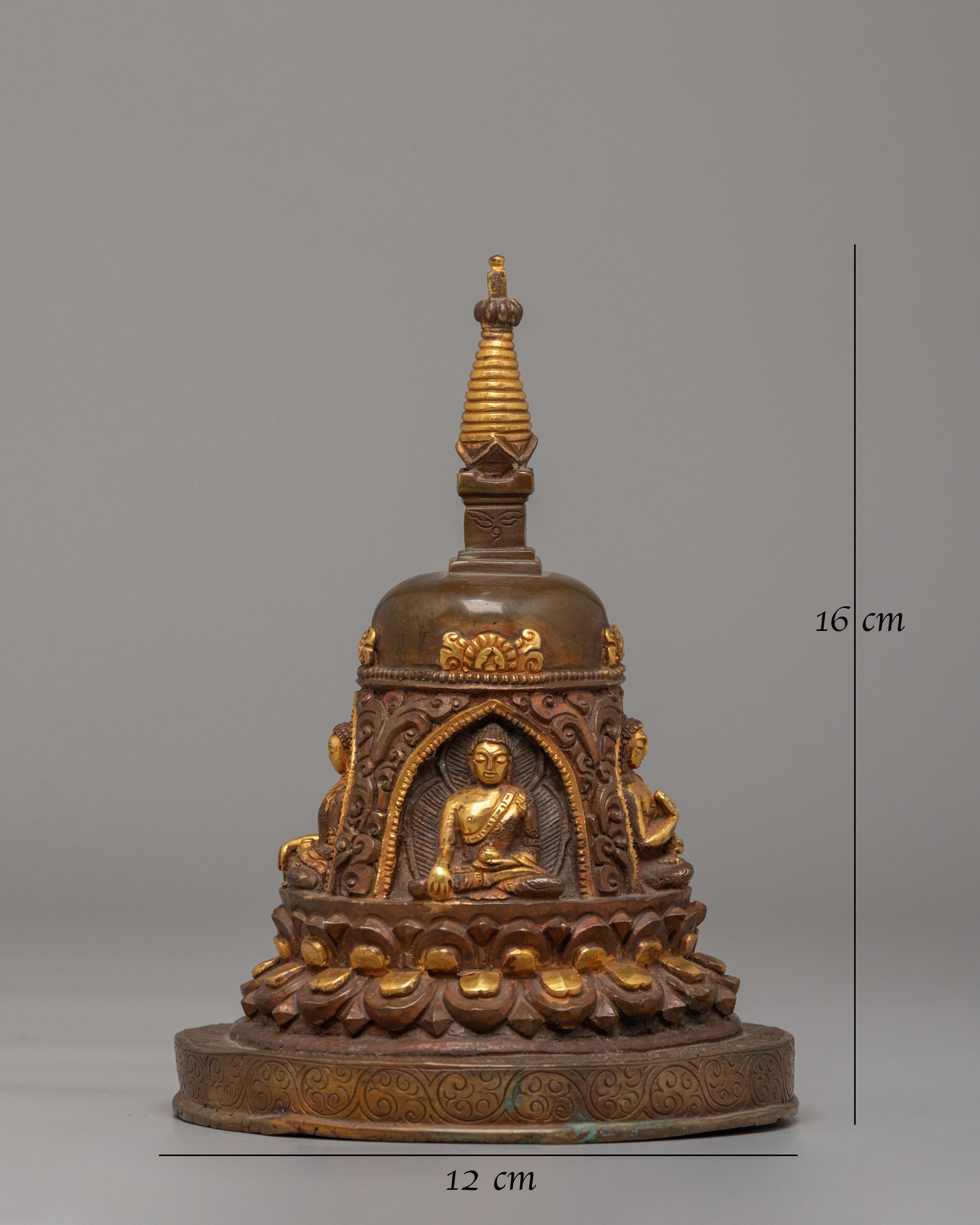 Sacred Carved Stupa with Deities | Perfect for Meditation and Spiritual Decor