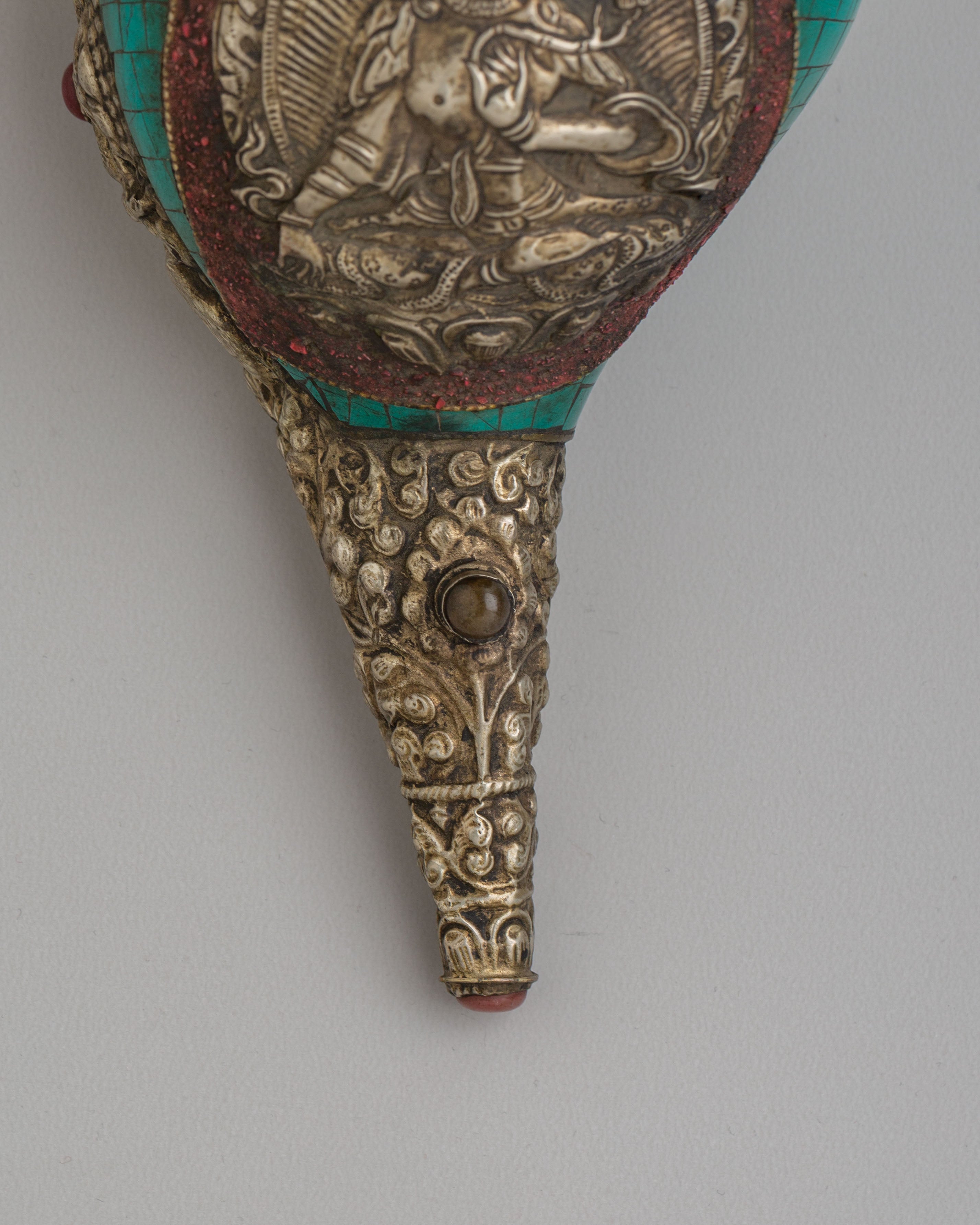 Handmade Tibetan Conch | Gemstone & Coral Inlay