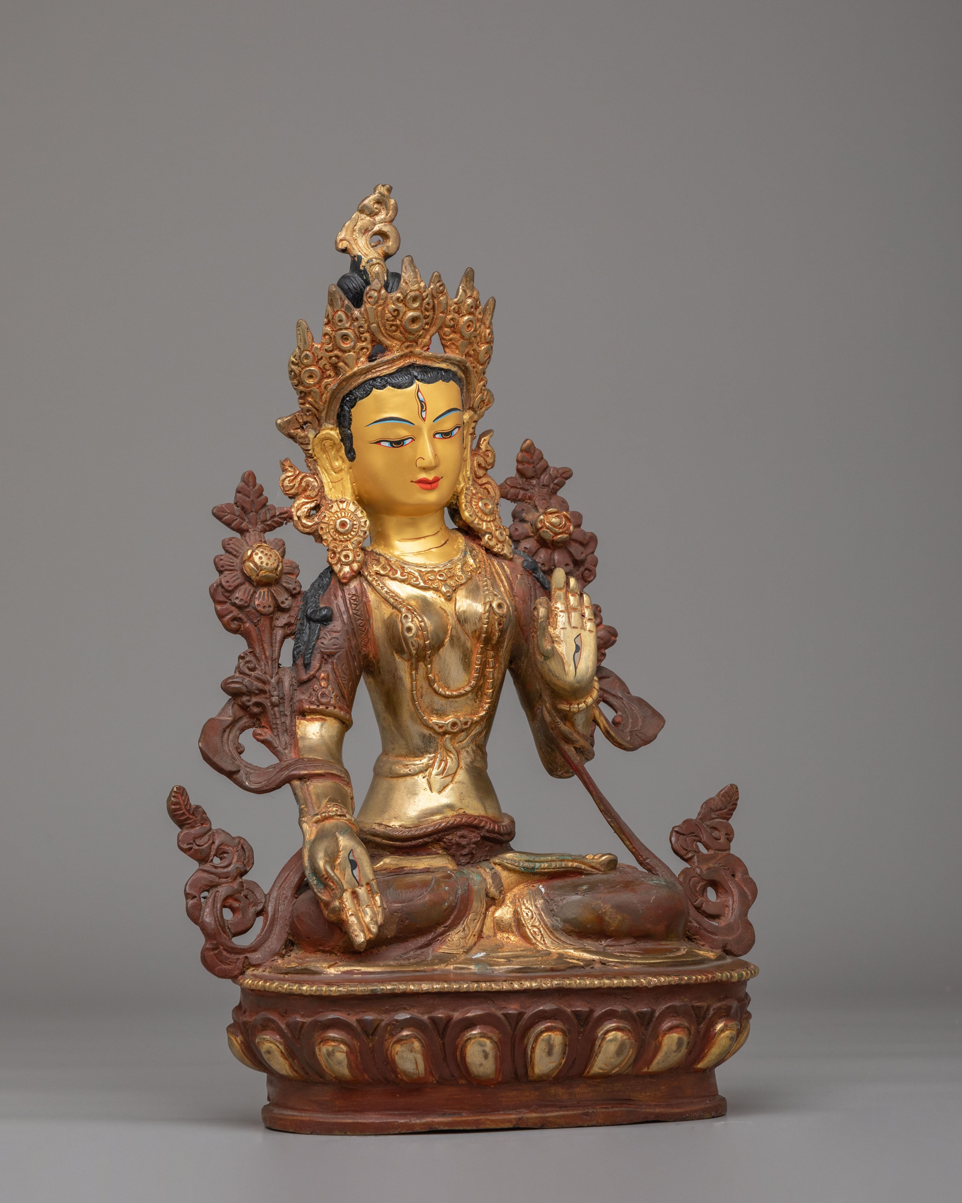 Sacred White Tara Sculpture | Mercury Gold-Plated Copper Buddhist Goddess
