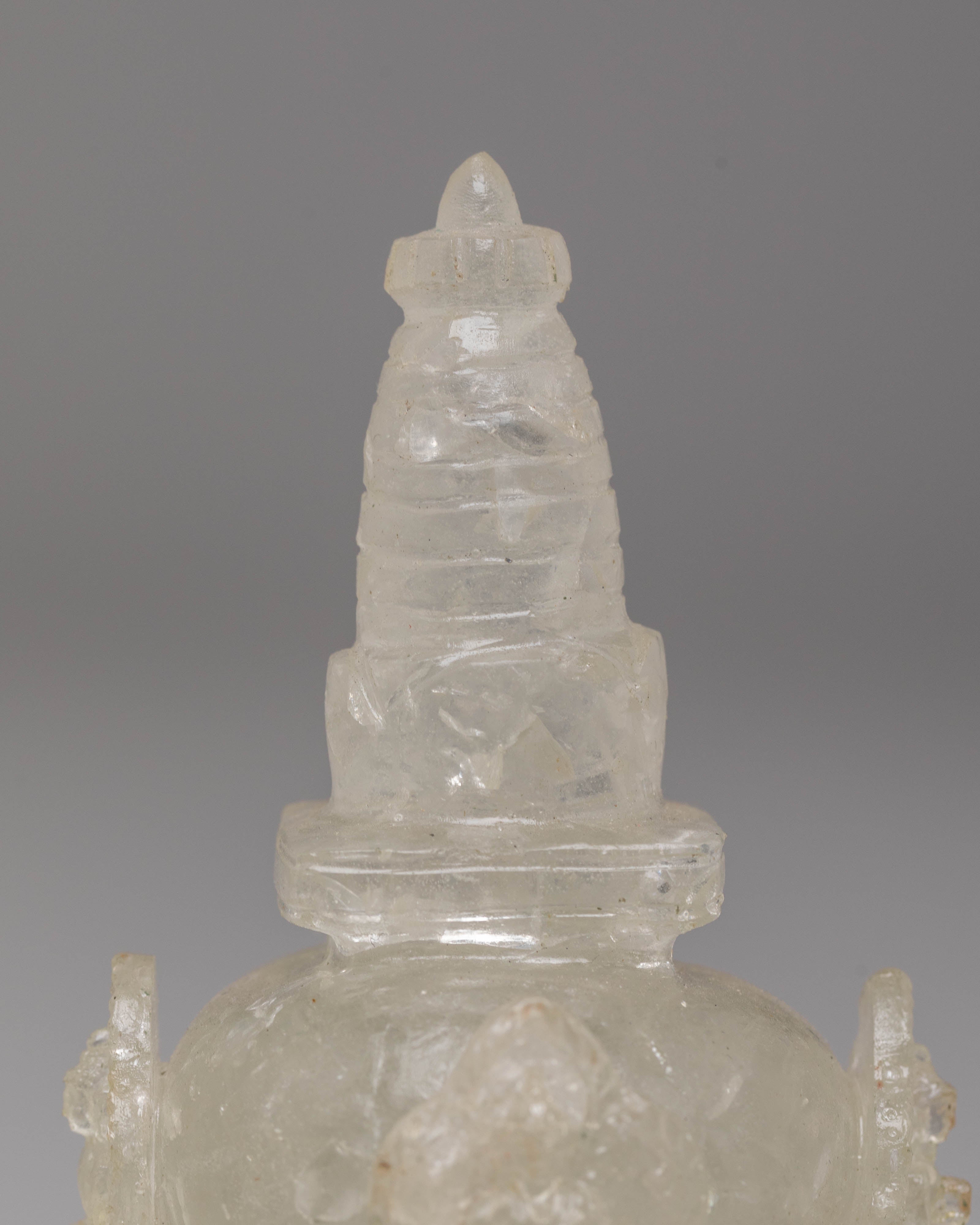 Himalayan Crystal Stupa and Guardian Lion Set | Electro Gold-Plated Tibetan Art
